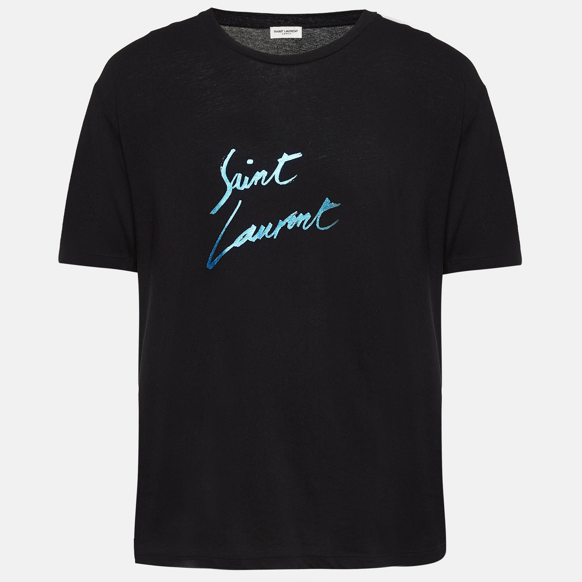 

Saint Laurent Paris Black Logo Signature Print Cotton T-Shirt S