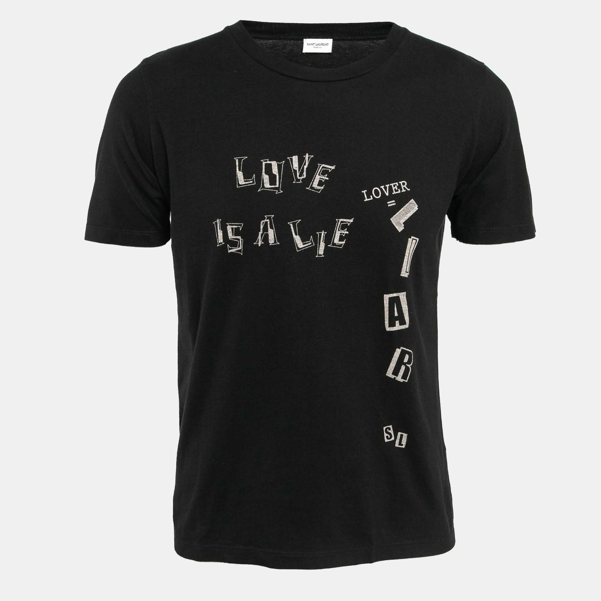 

Saint Laurent Paris Black Lover Lier Print Cotton Jersey T-Shirt XS