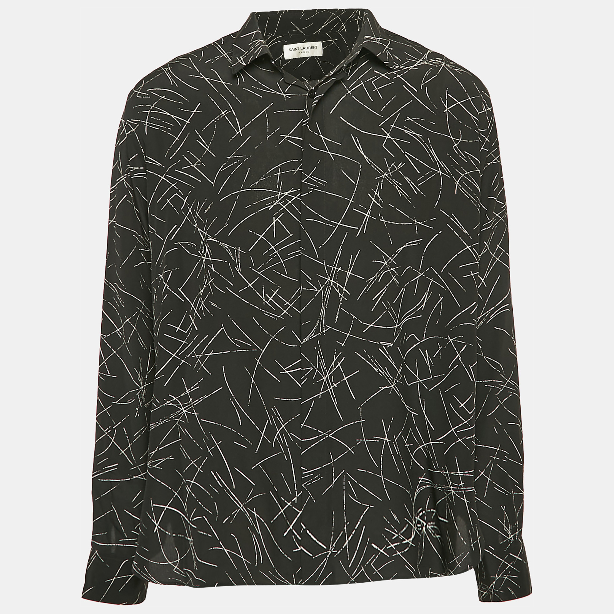 

Saint Laurent Black Abstract Print Silk Long Sleeve Shirt XL