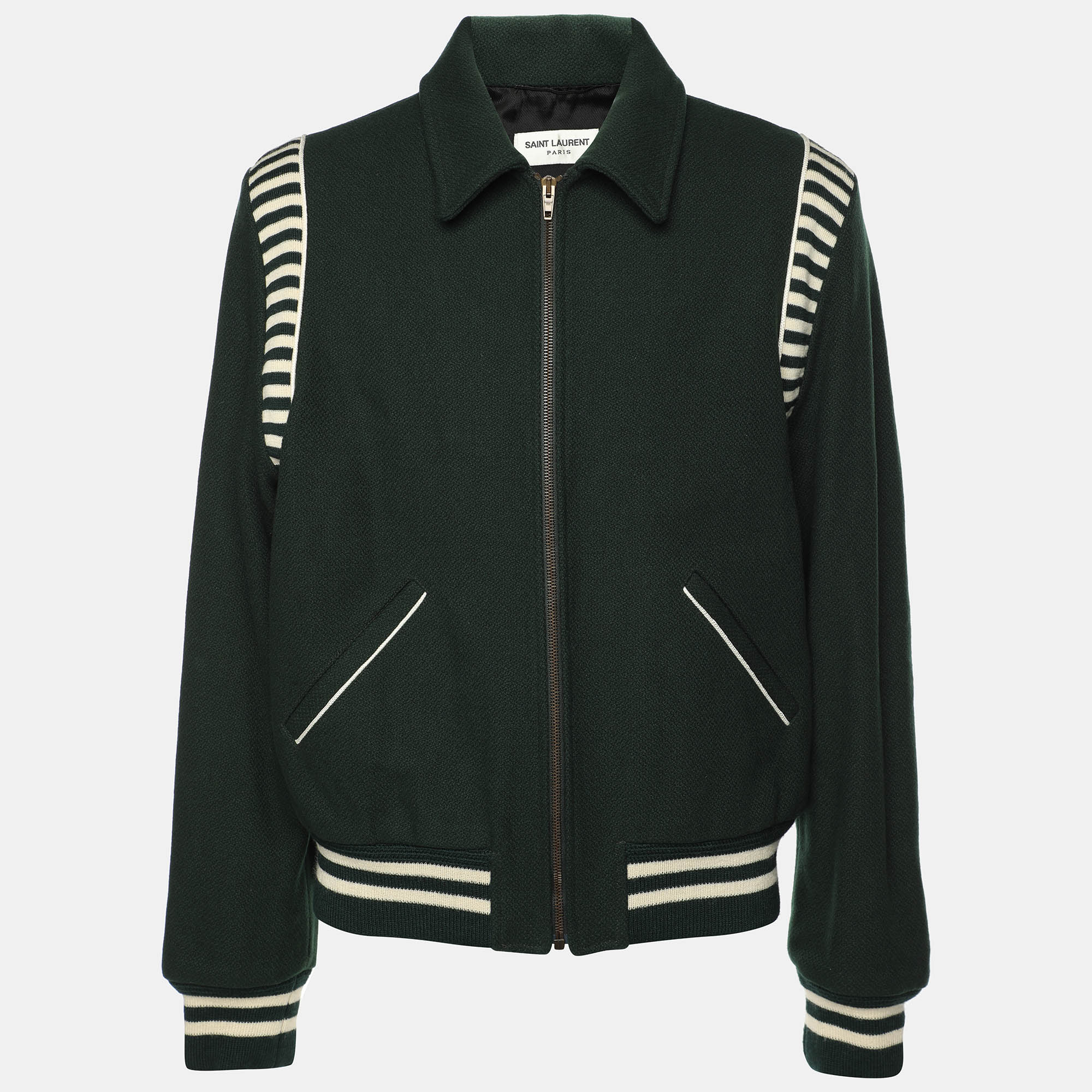 

Saint Laurent Green Virgin Wool Zip Jacket XXL