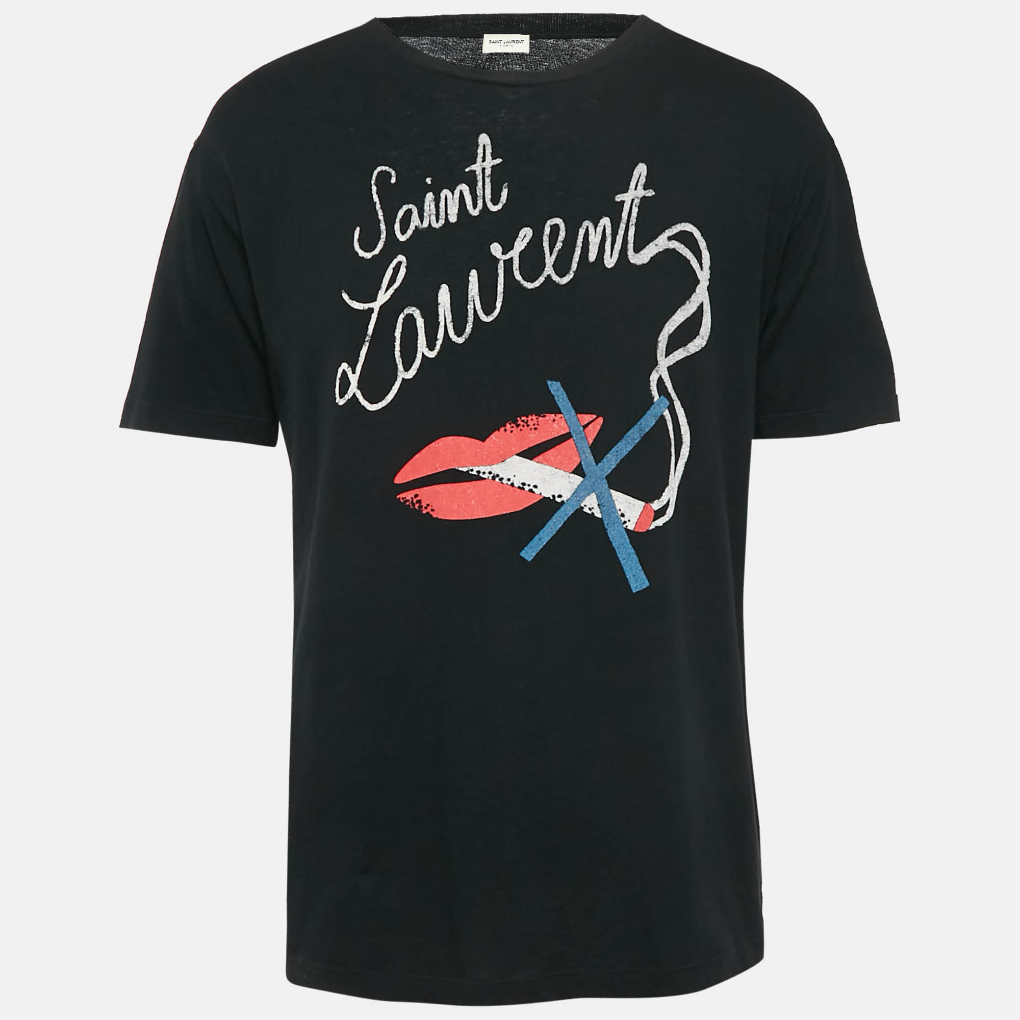 

Saint Laurent Black Smoking Kills Print Cotton T-Shirt S