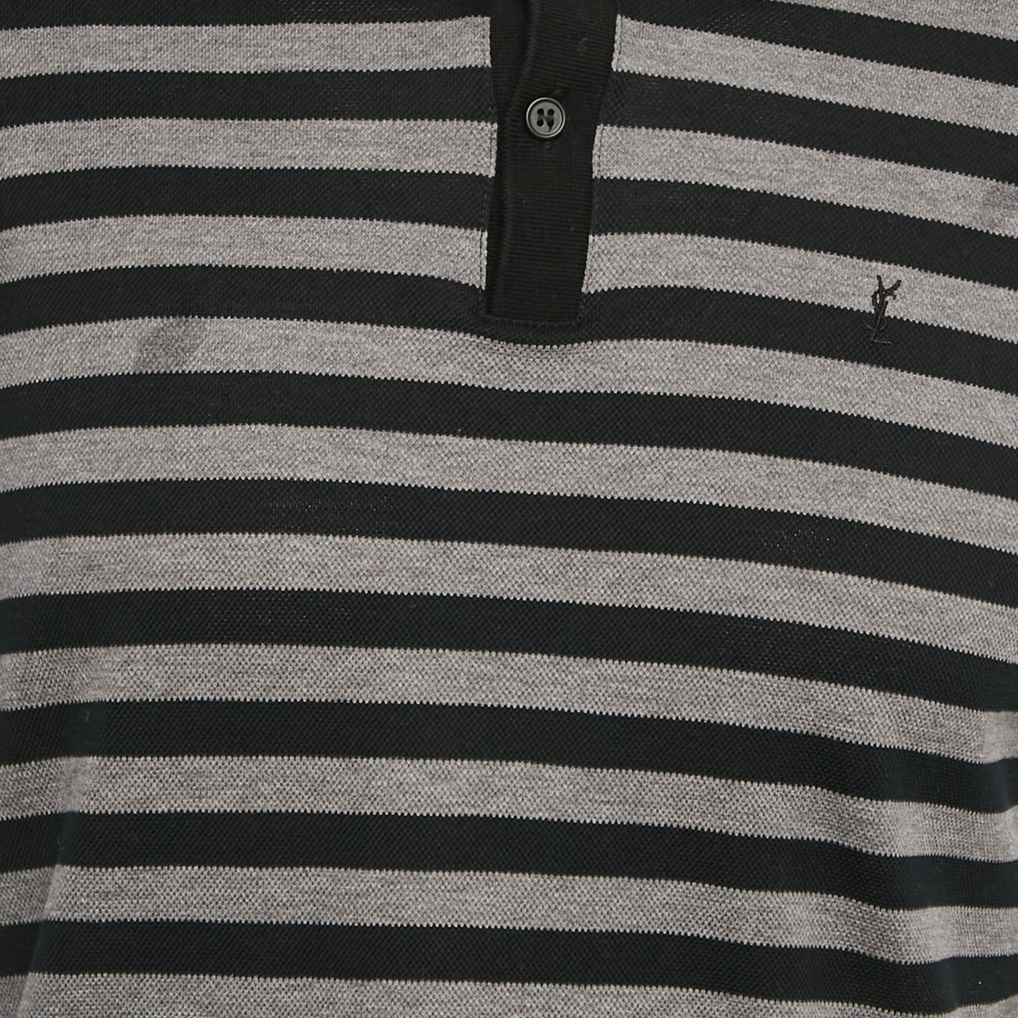 Saint Laurent Paris Black and Grey Striped Cotton T-Shirt M 