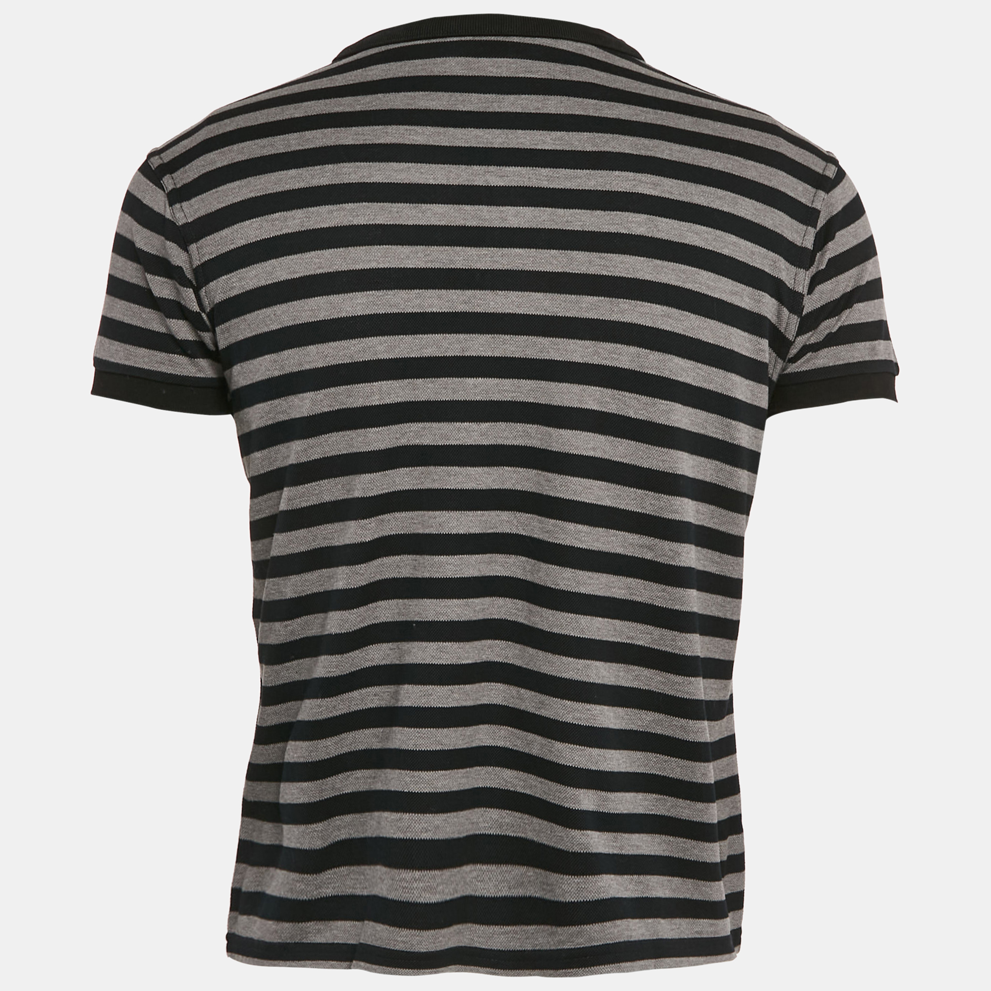 Saint Laurent Paris Black and Grey Striped Cotton T-Shirt M 