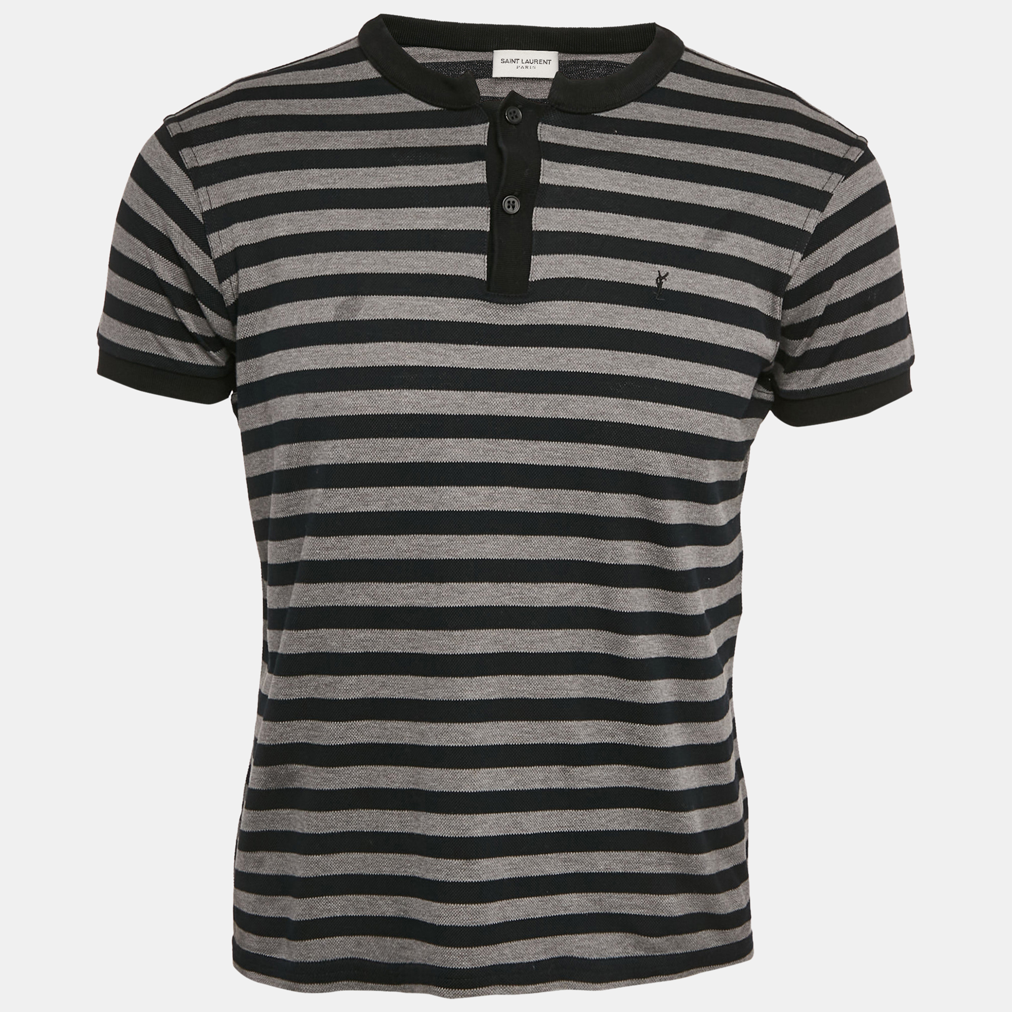 

Saint Laurent Paris Black and Grey Striped Cotton T-Shirt M