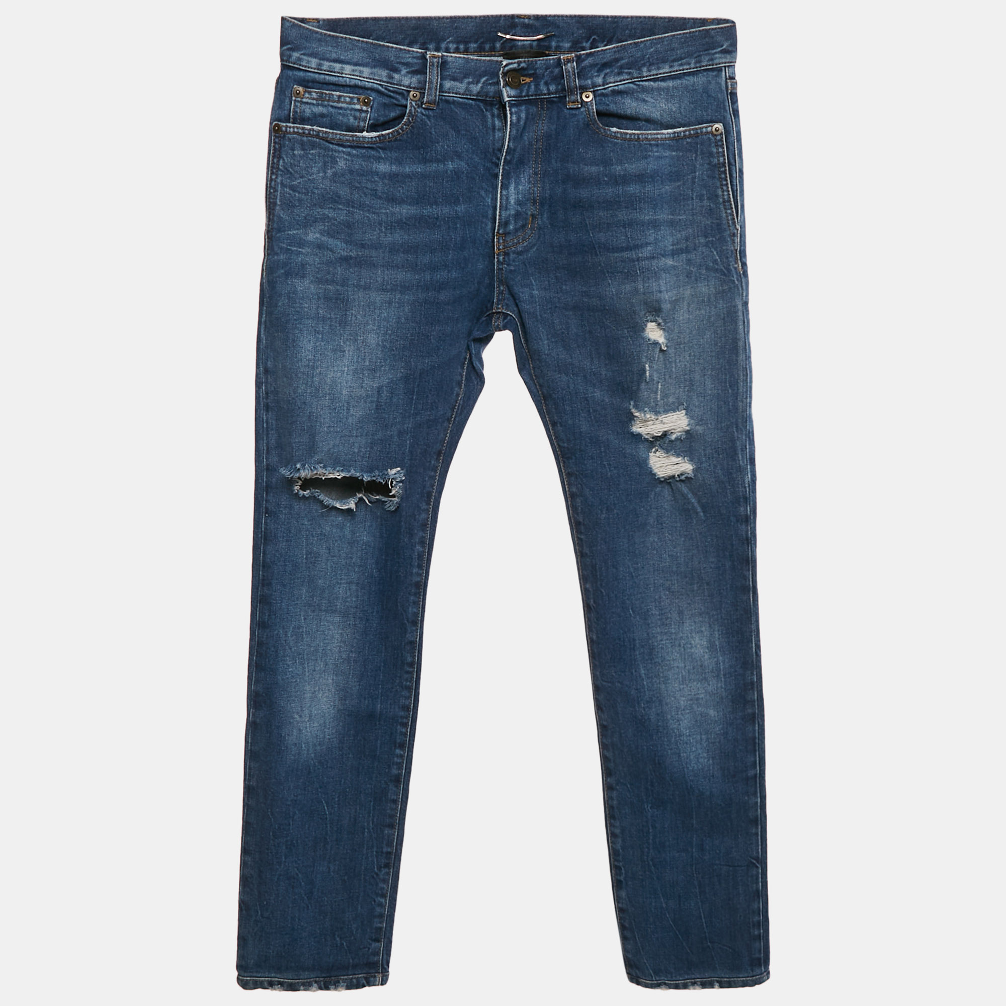 

Saint Laurent Paris Blue Ripped Denim Jeans Waist 33"