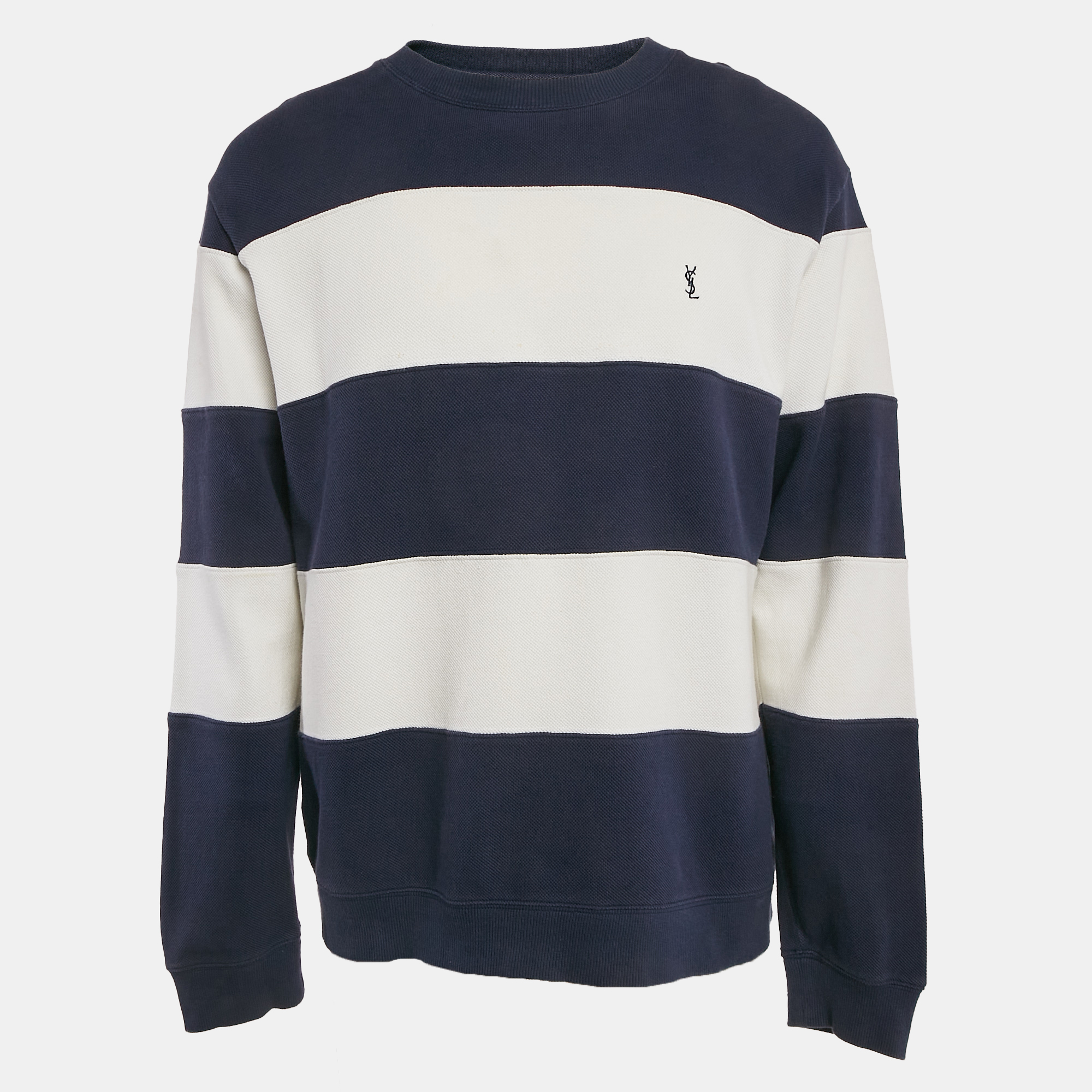 

Yves Saint Laurent Vintage Blue/White Striped Cotton Pique Long Sleeve T-Shirt L