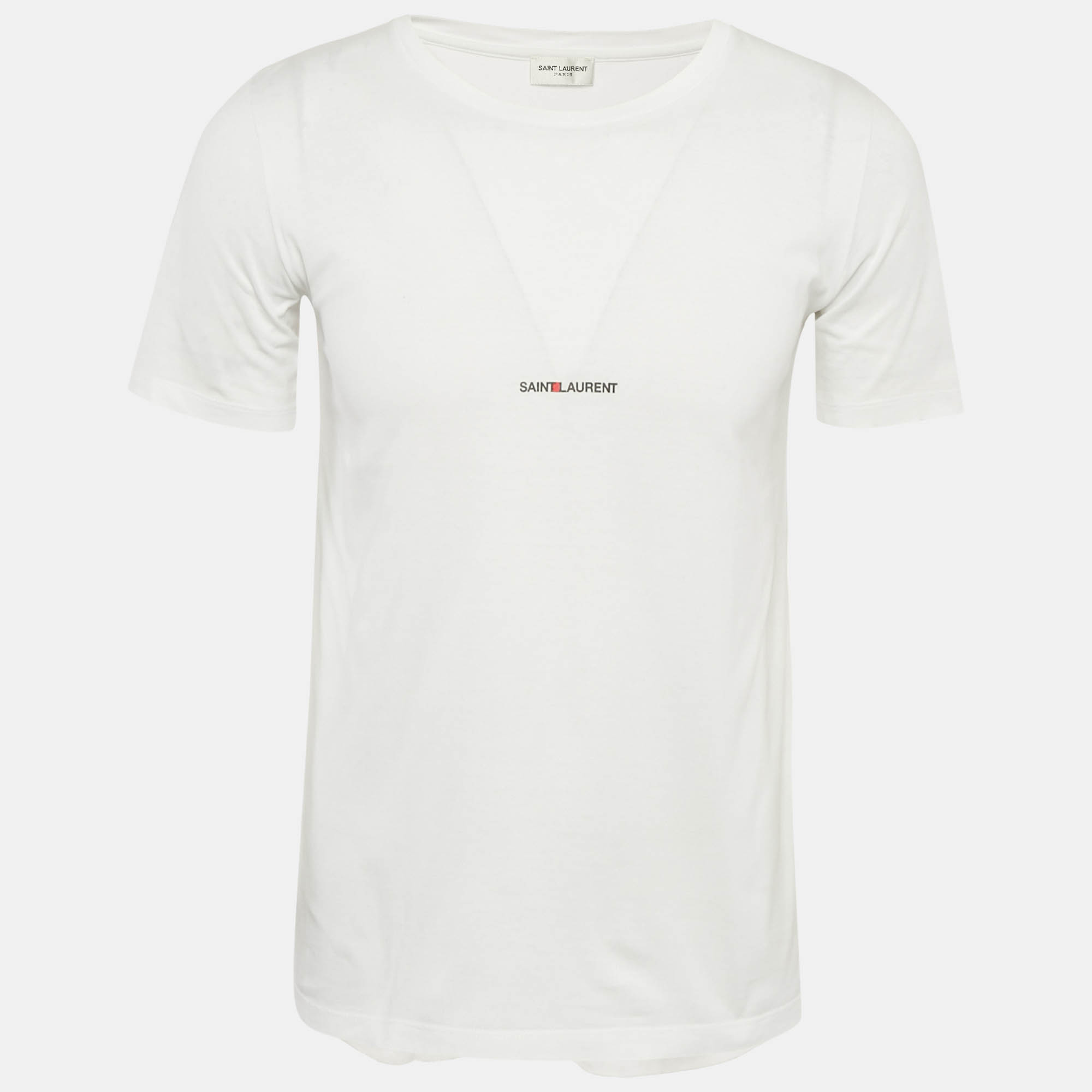 

Saint Laurent Paris White Logo Print Cotton Crew Neck T-Shirt S