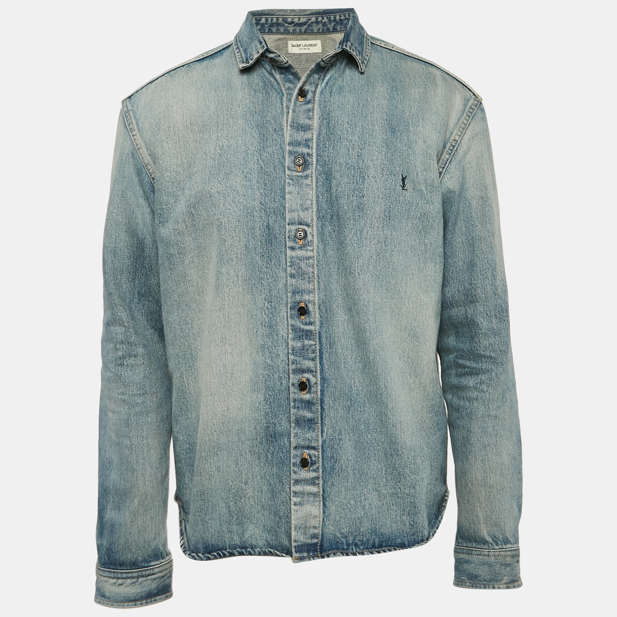 

Saint Laurent Blue Washed Denim Cassandre Shirt M