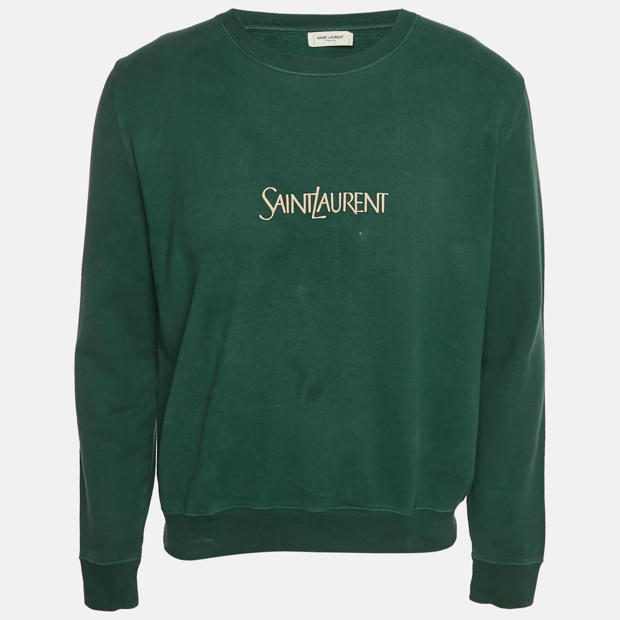 

Saint Laurent Paris Green Logo Print Cotton Sweatshirt M