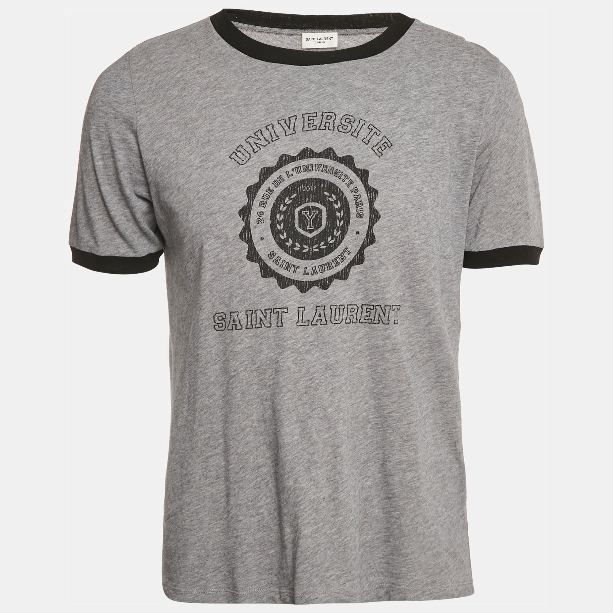 

Saint Laurent Grey Printed Cotton Crew Neck T-Shirt S