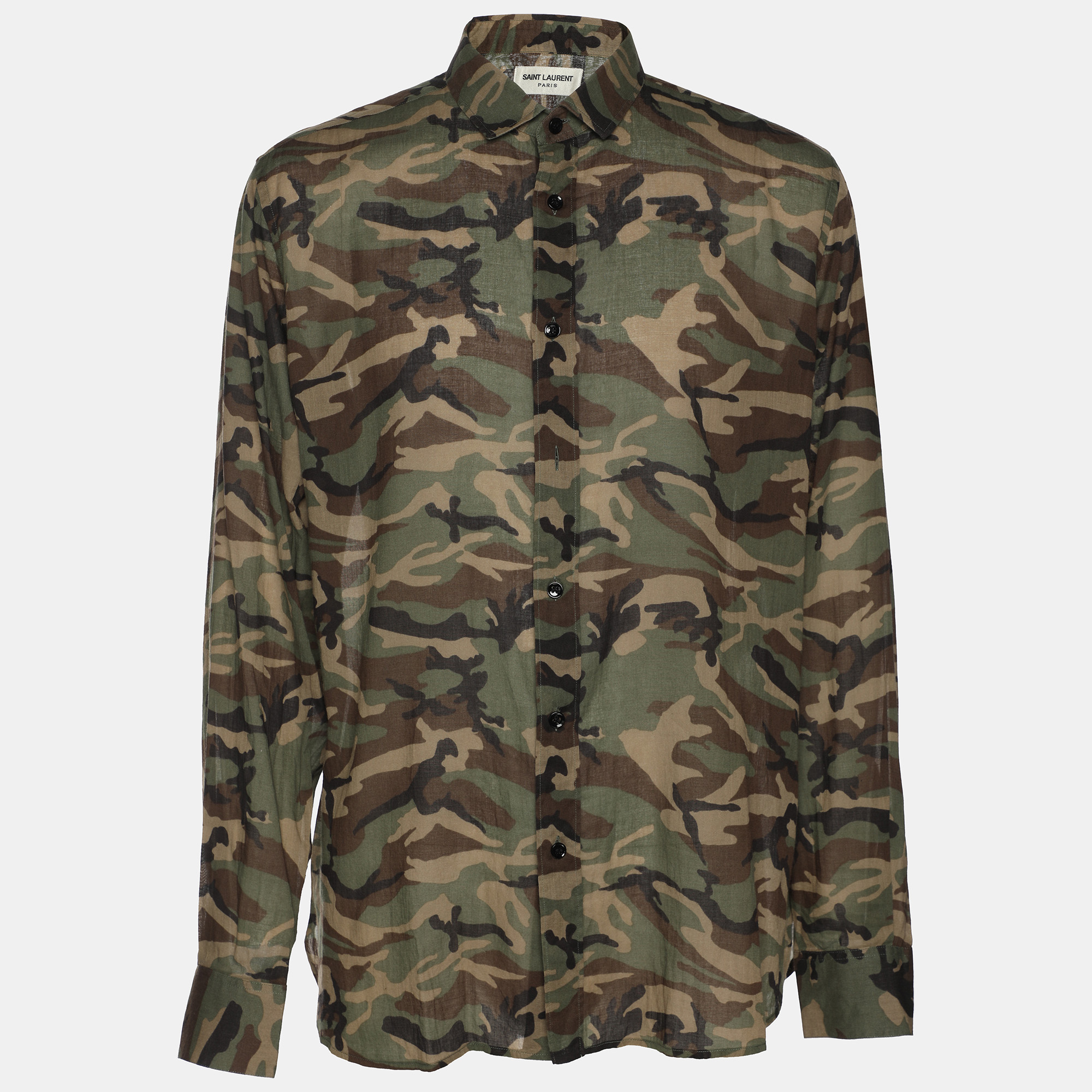 

Saint Laurent Camouflage Print Cotton Knit Shirt L, Green