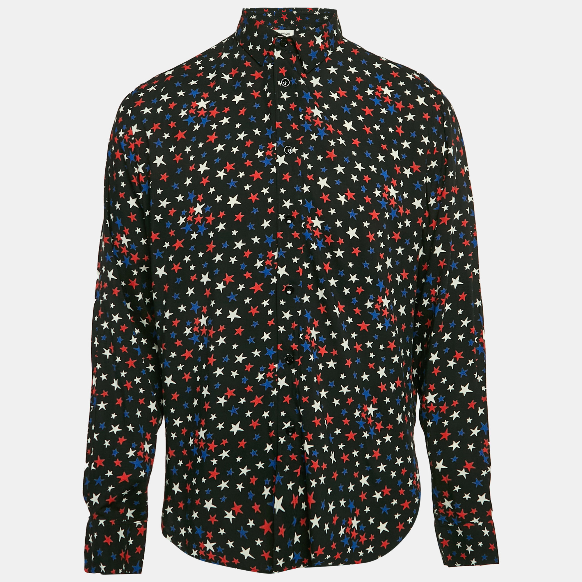 

Saint Laurent Black Starts Print Crepe Long Sleeve Shirt XL