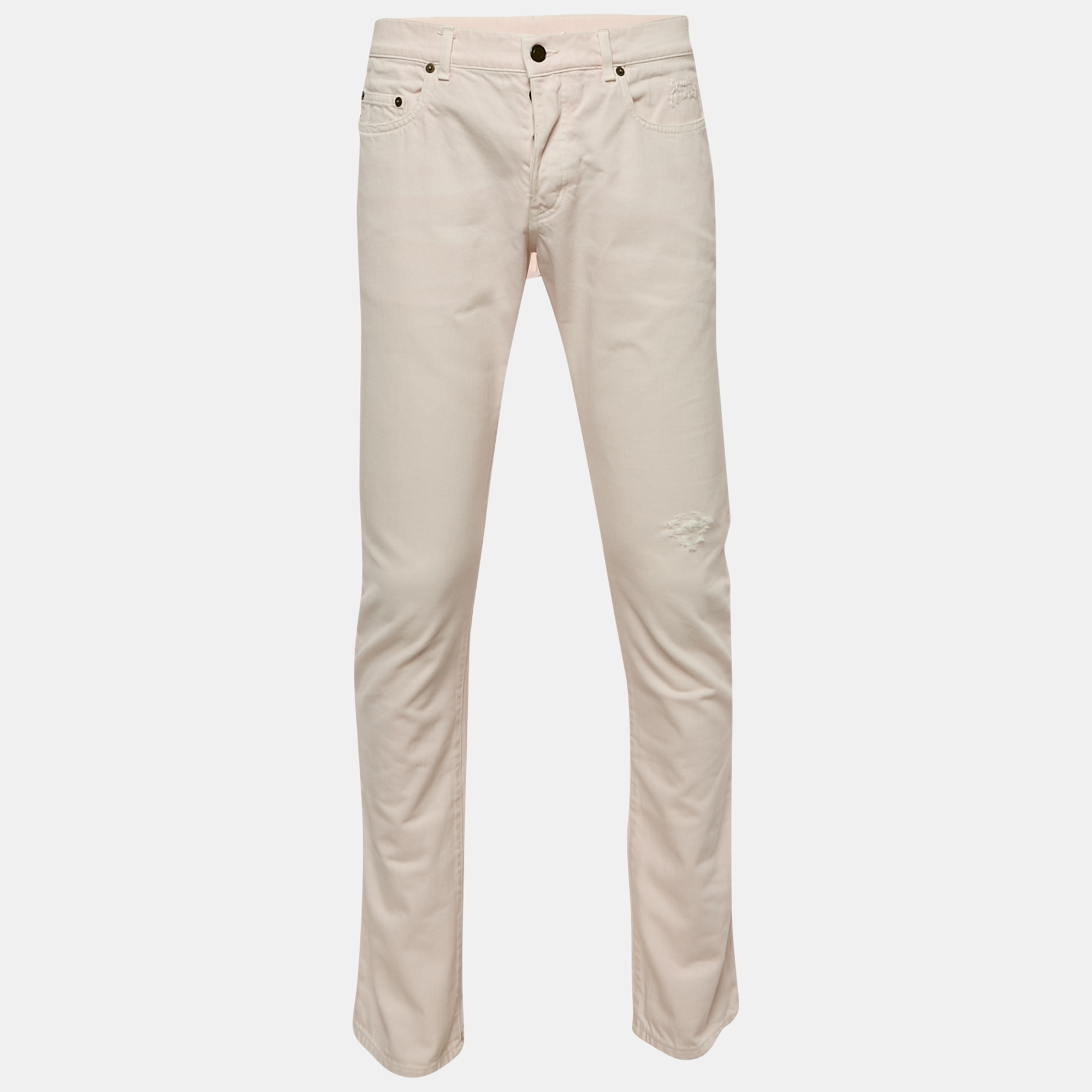 

Saint Laurent Pink Ripped Denim Low Waist Jeans M Waist 33"