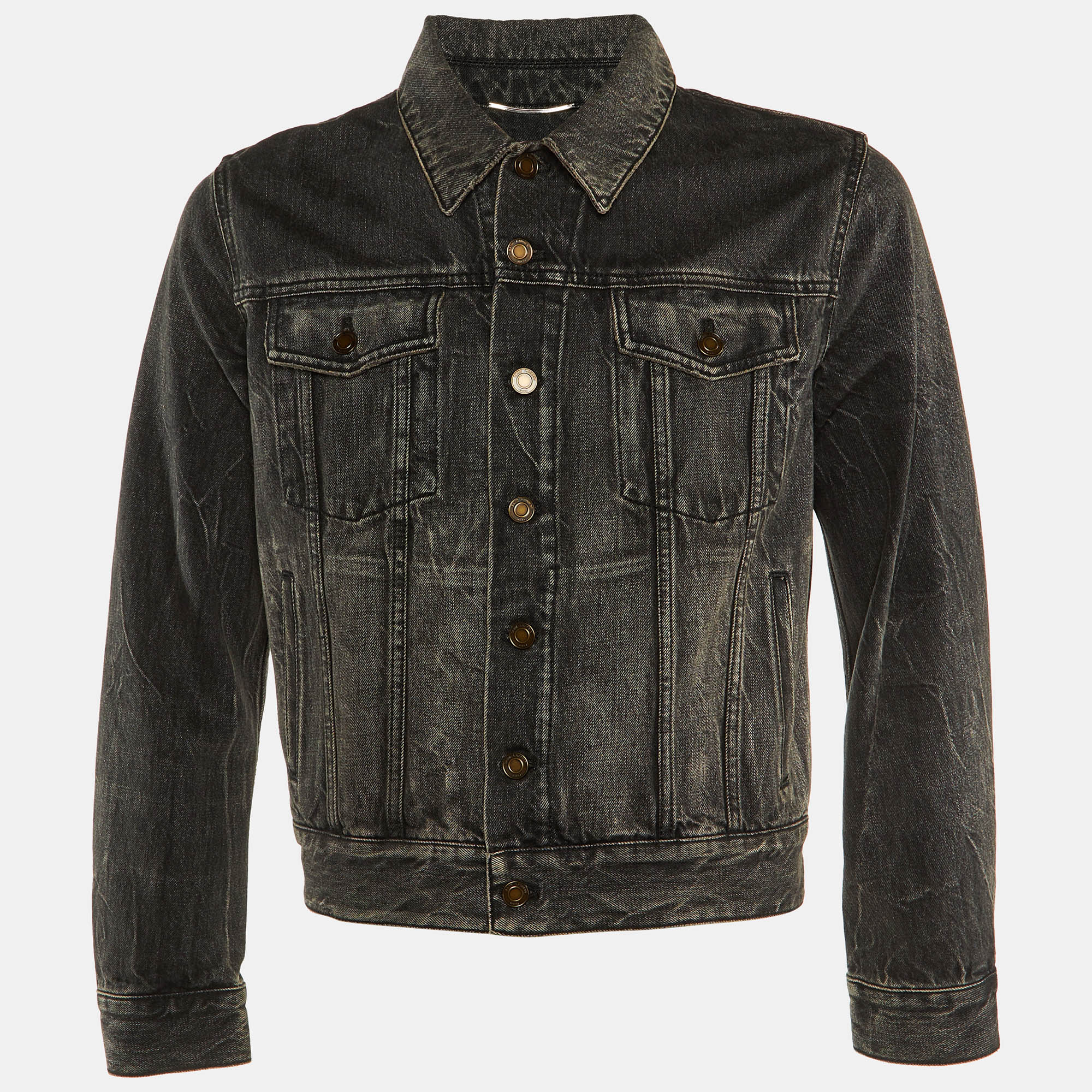 

Saint Laurent Dark Grey Washed Denim Button Front Jacket L