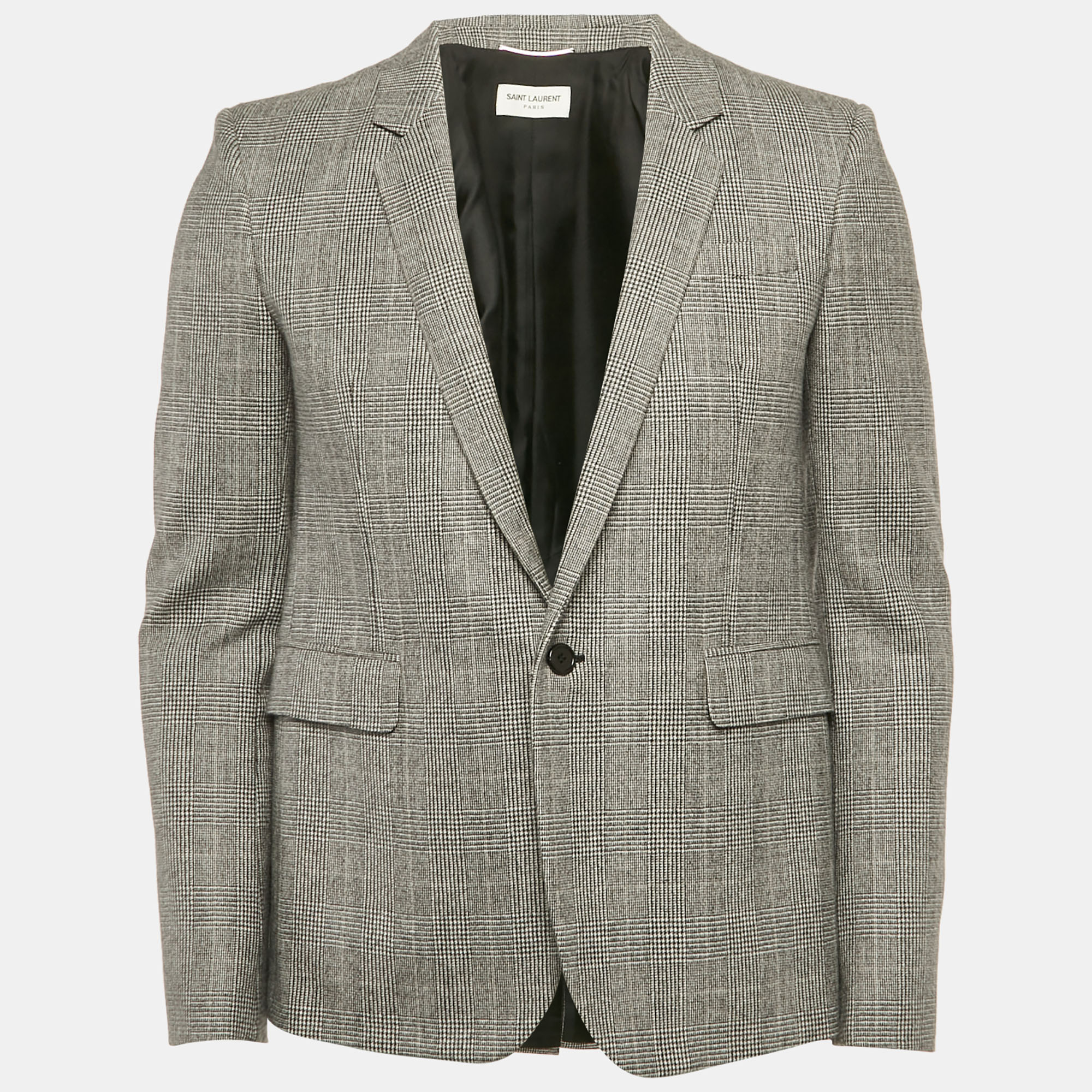 

Saint Laurent Monochrome Hounstooth Wool Blazer M, Grey