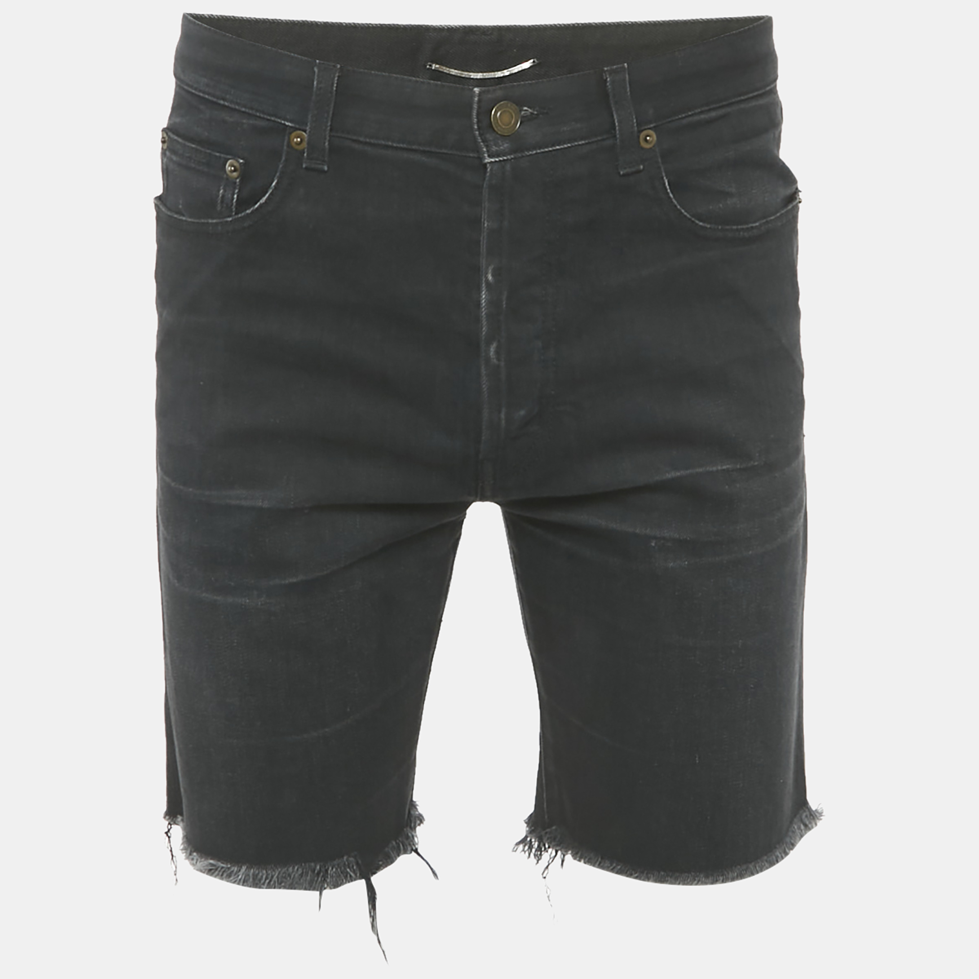 

Saint Laurent Paris Black Denim Frayed Hem Shorts M