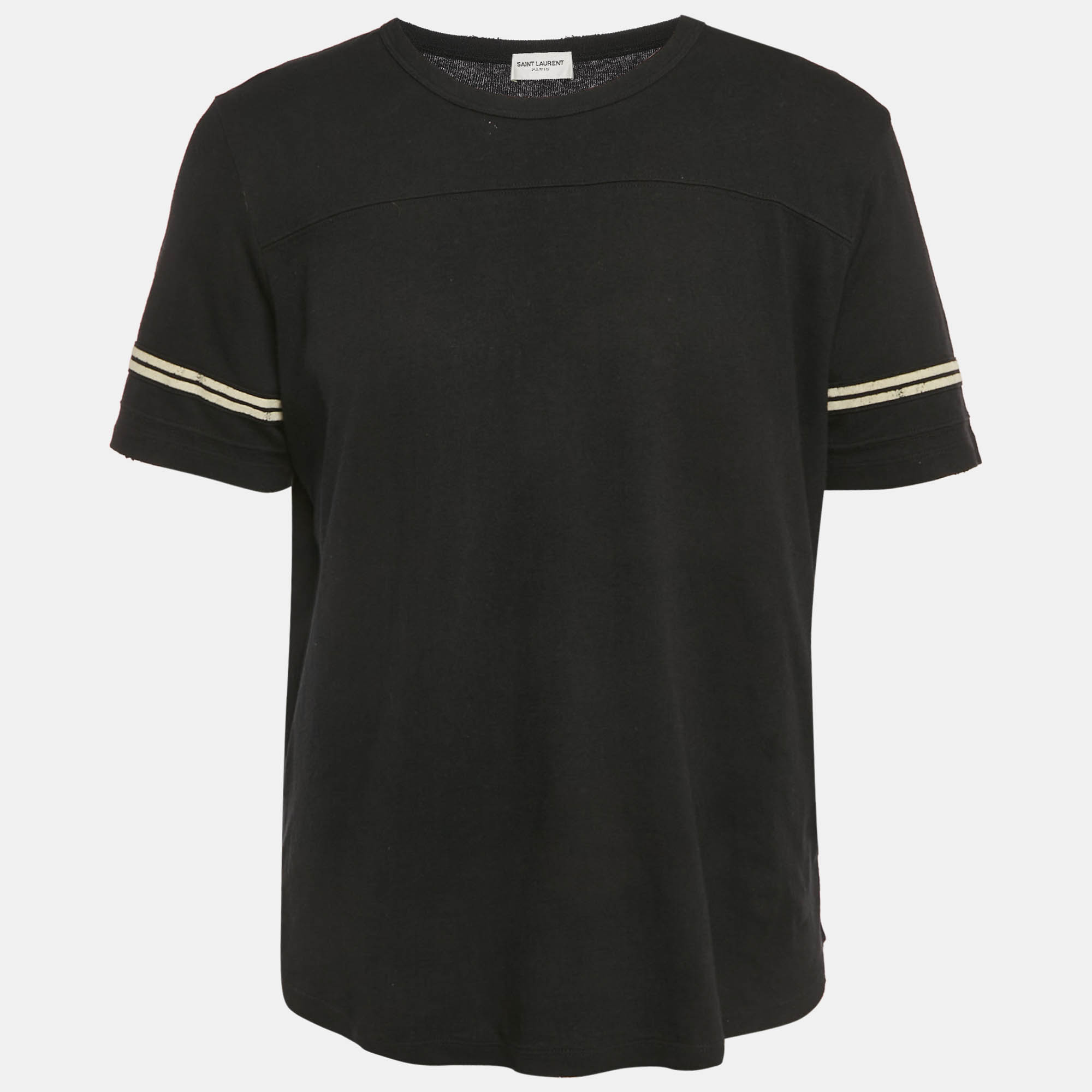 Pre-owned Saint Laurent Black Distressed 50's Signature Logo Jersey T-shirt L