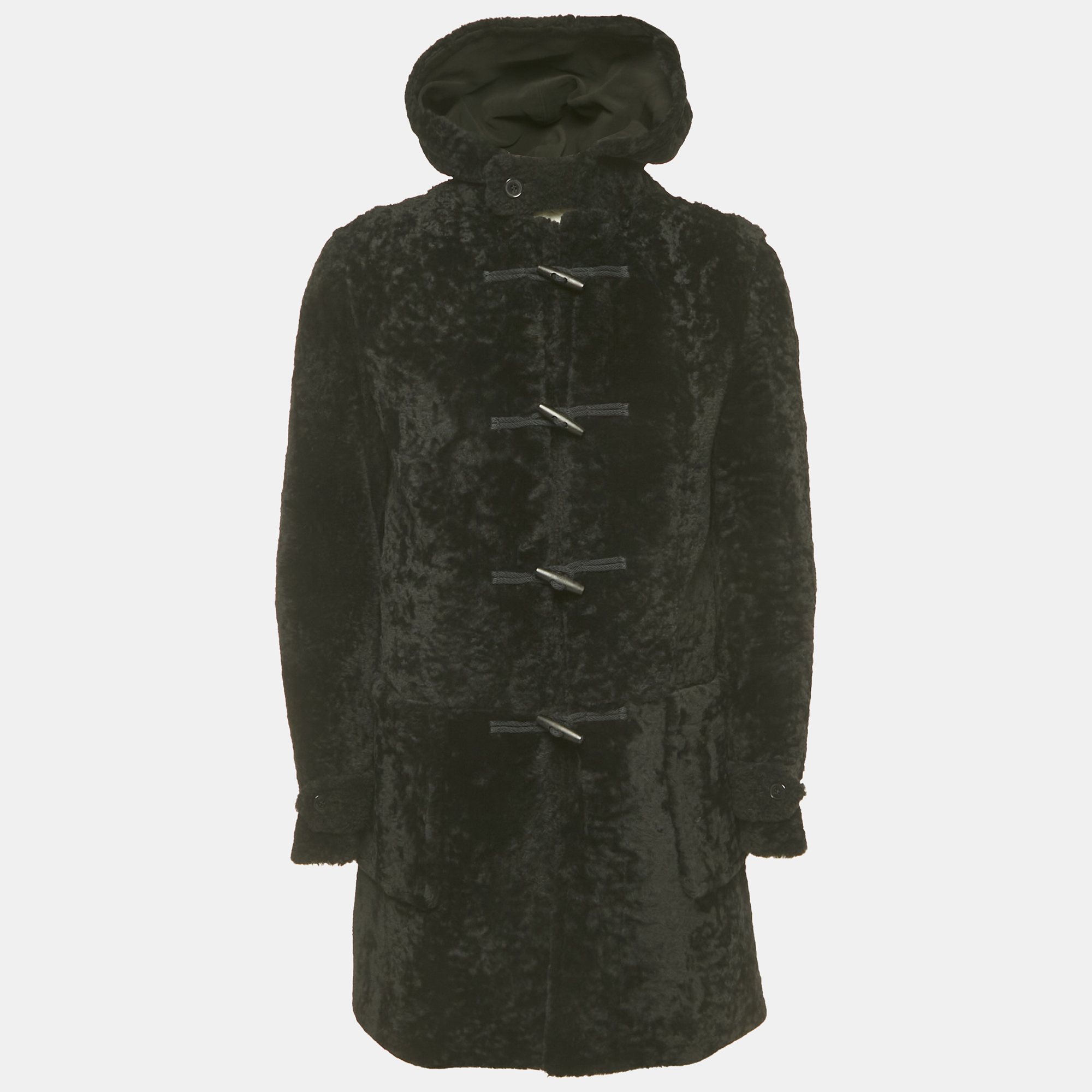 

Saint Laurent Paris Black Shearling Hooded Duffle Coat XL