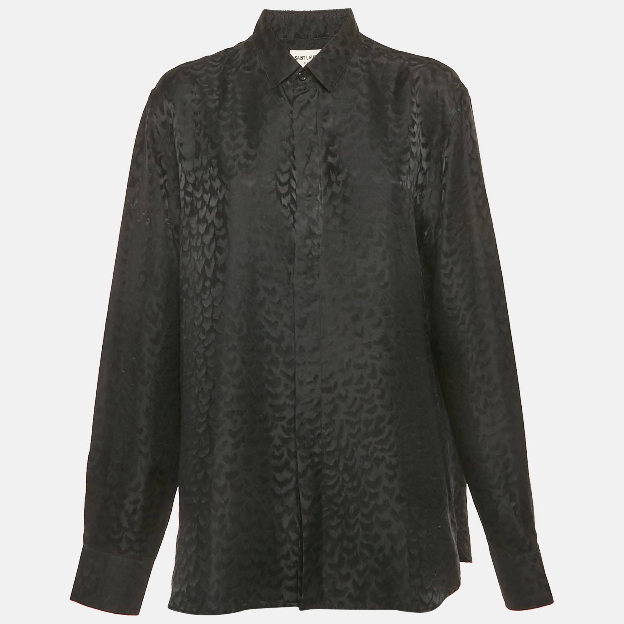 

Saint Laurent Black Patterned Satin Silk Long Sleeve Shirt M