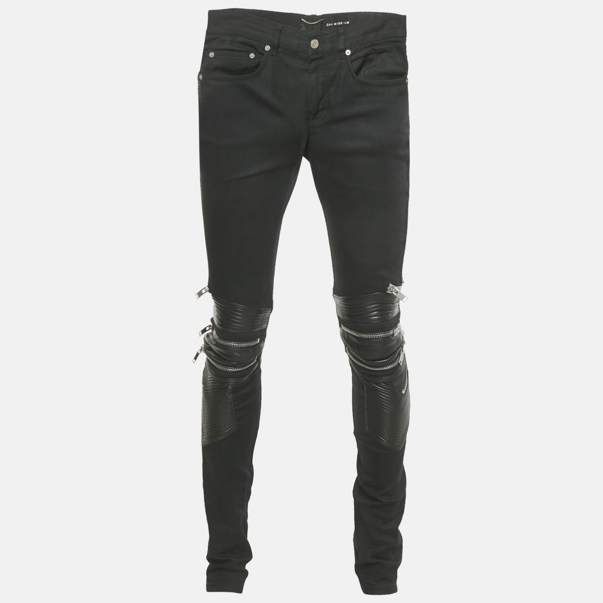

Saint Laurent Paris Black Denim and Leather Trim Jeans M Waist 32"