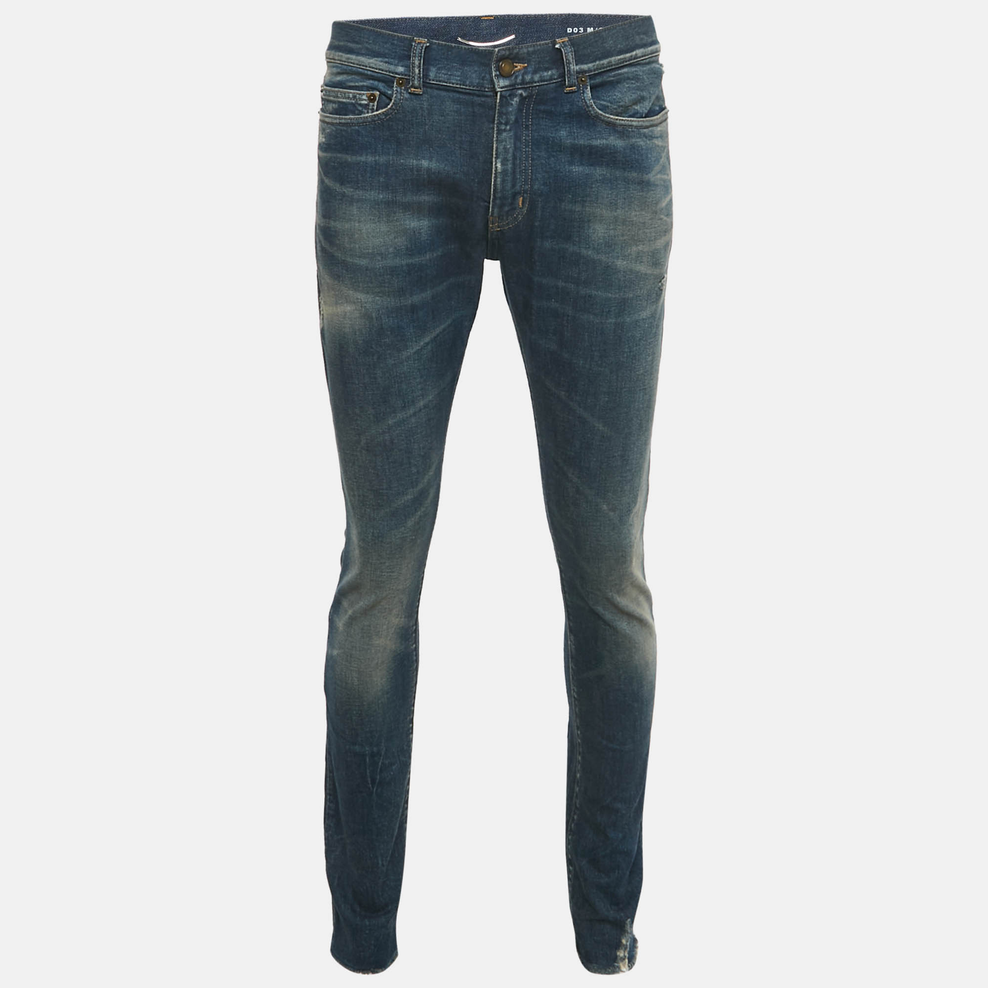 Pre-owned Saint Laurent Blue Distressed Denim Raw Edge Detail Jeans M Waist 32"