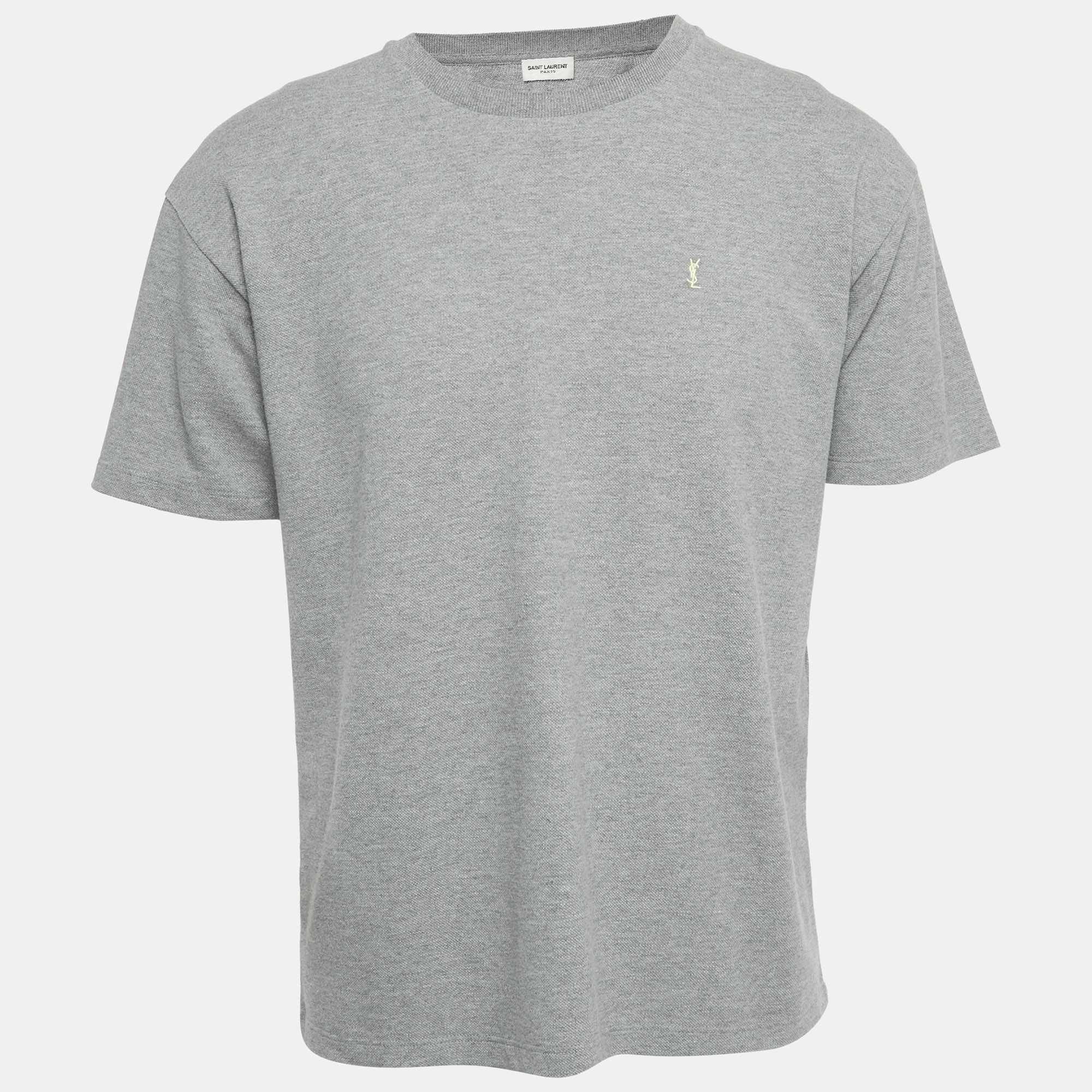 

Saint Laurent Grey Logo Embroidery Cotton Blend Cassandre T-Shirt M