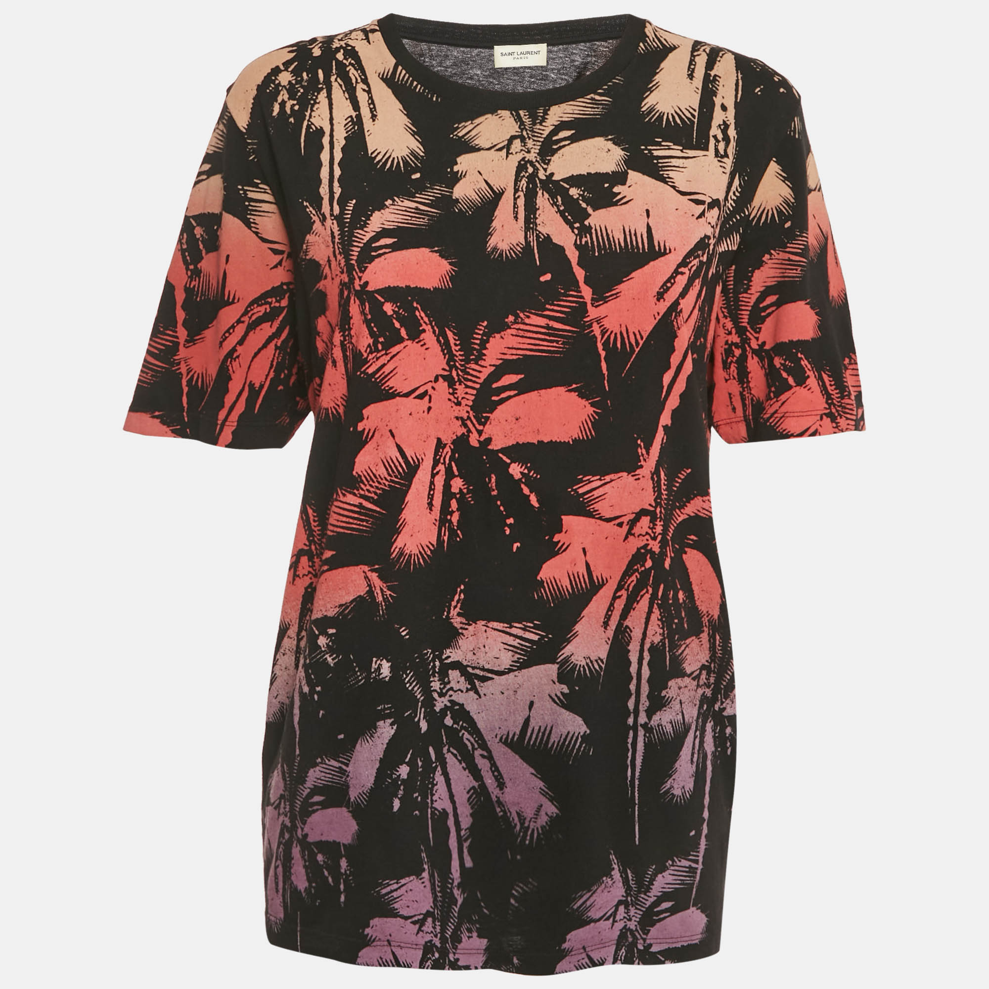 

Saint Laurent Paris Black Palm Print Cotton T-Shirt XS