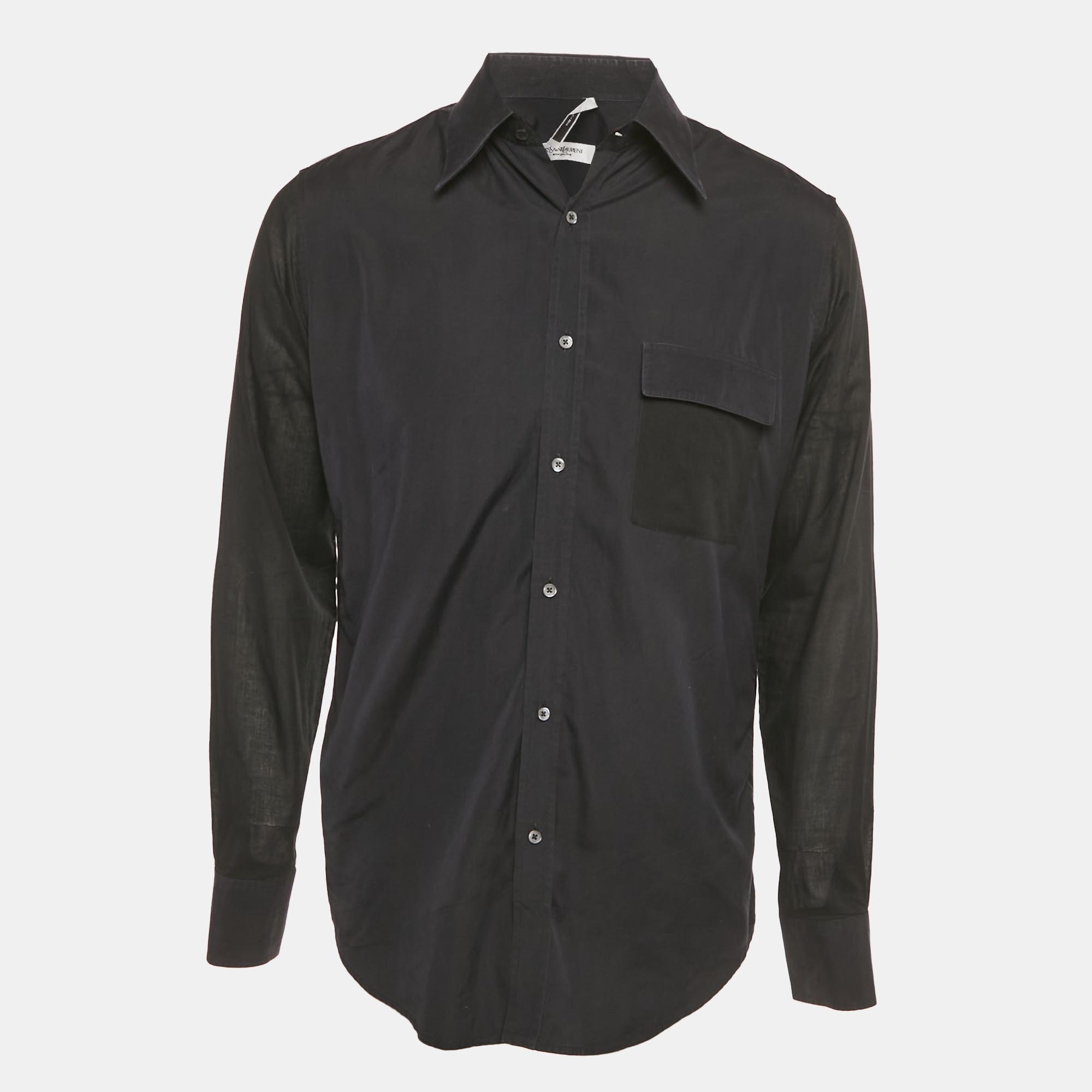 

Saint Laurent Paris Black Paneled Cotton Shirt XL