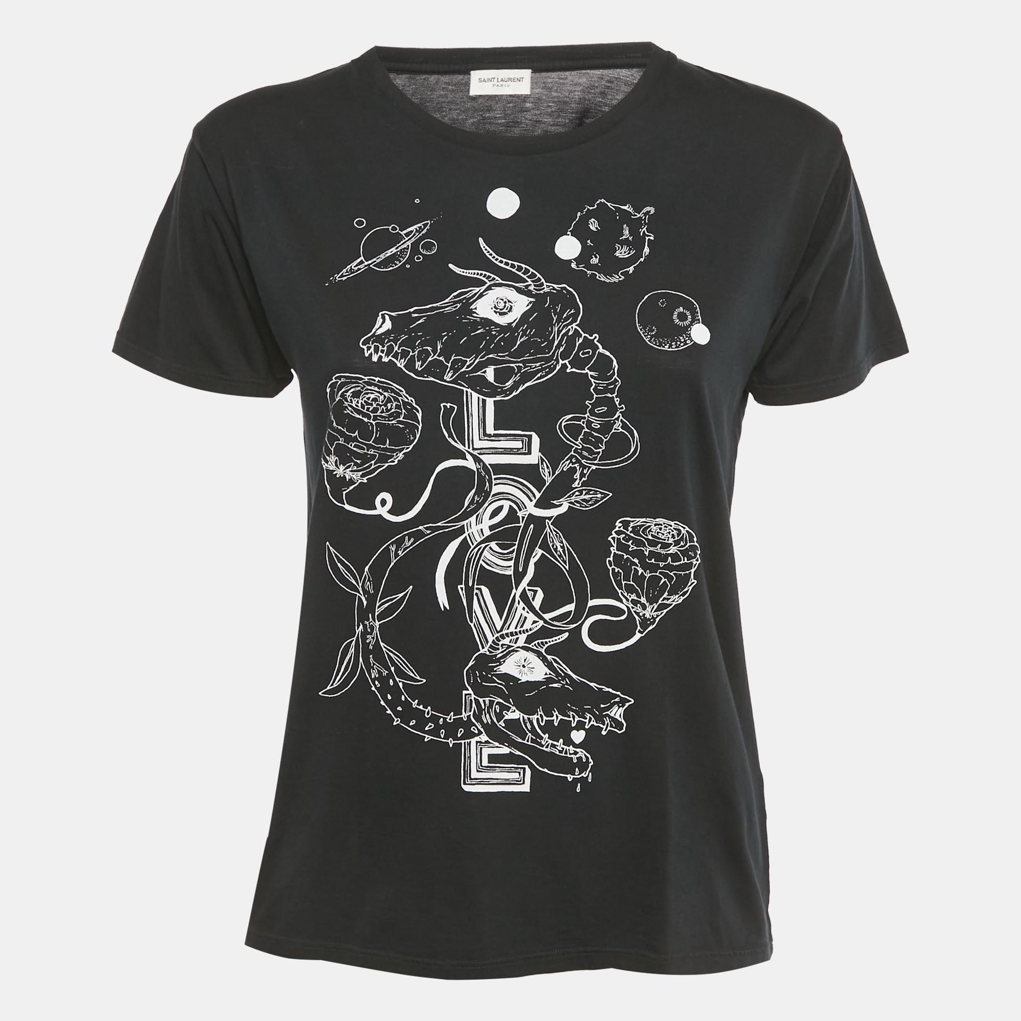 

Saint Laurent Paris X Grimes Black Printed Cotton T-Shirt XS