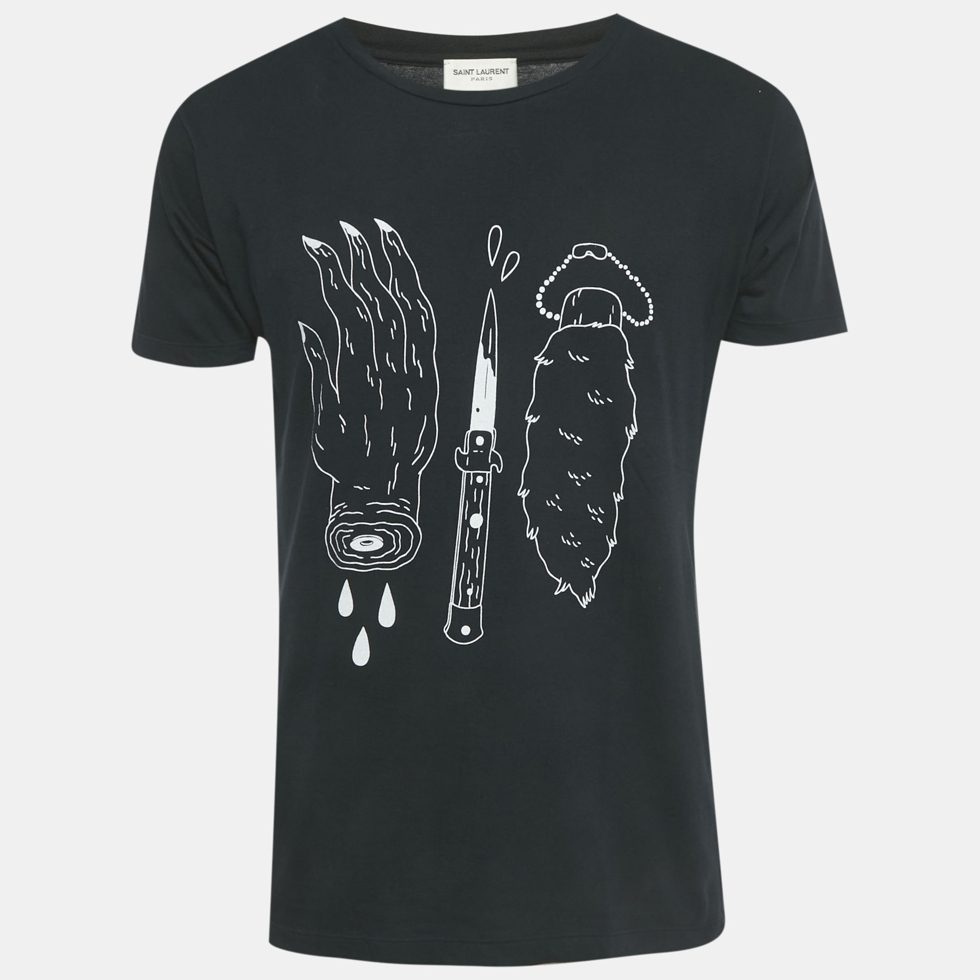 

Saint Laurent Paris Black Printed Cotton T-Shirt S