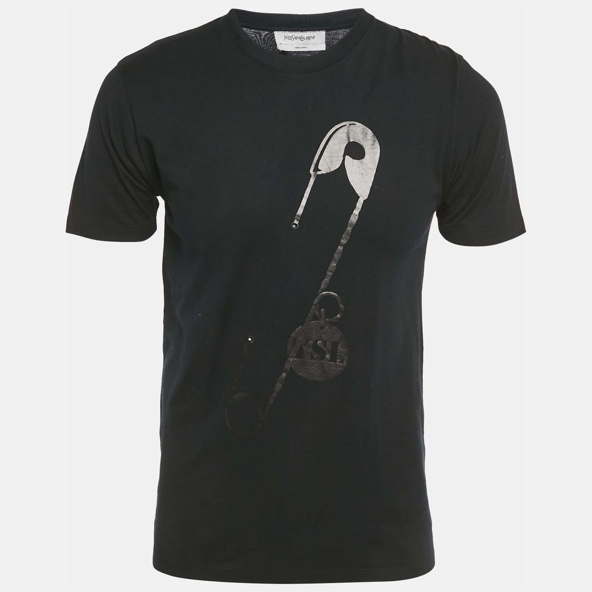Pre-owned Saint Laurent Black Paper Clip Print Cotton T-shirt S