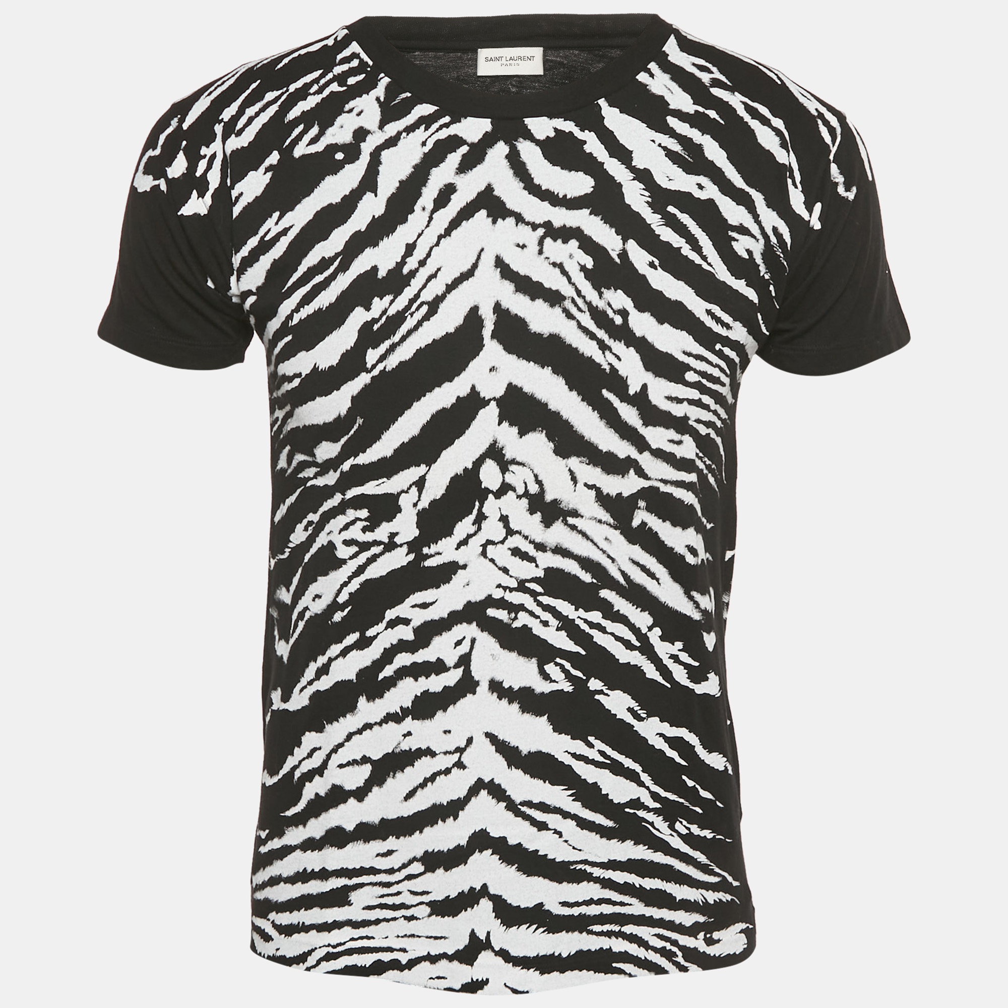 Pre-owned Saint Laurent Black Animal Print Jersey T-shirt Xs