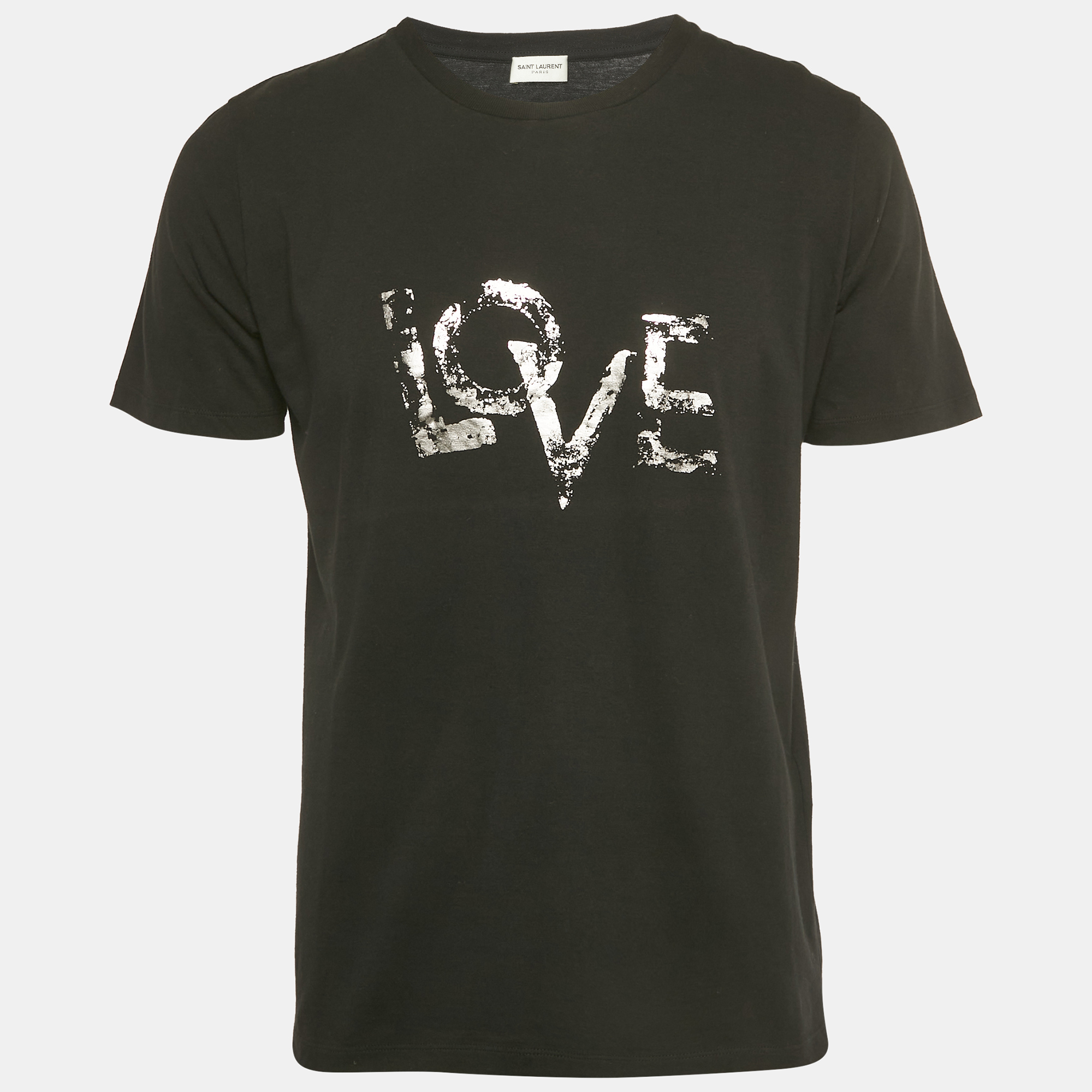 Pre-owned Saint Laurent Black Foil Love Print Jersey T-shirt Xs