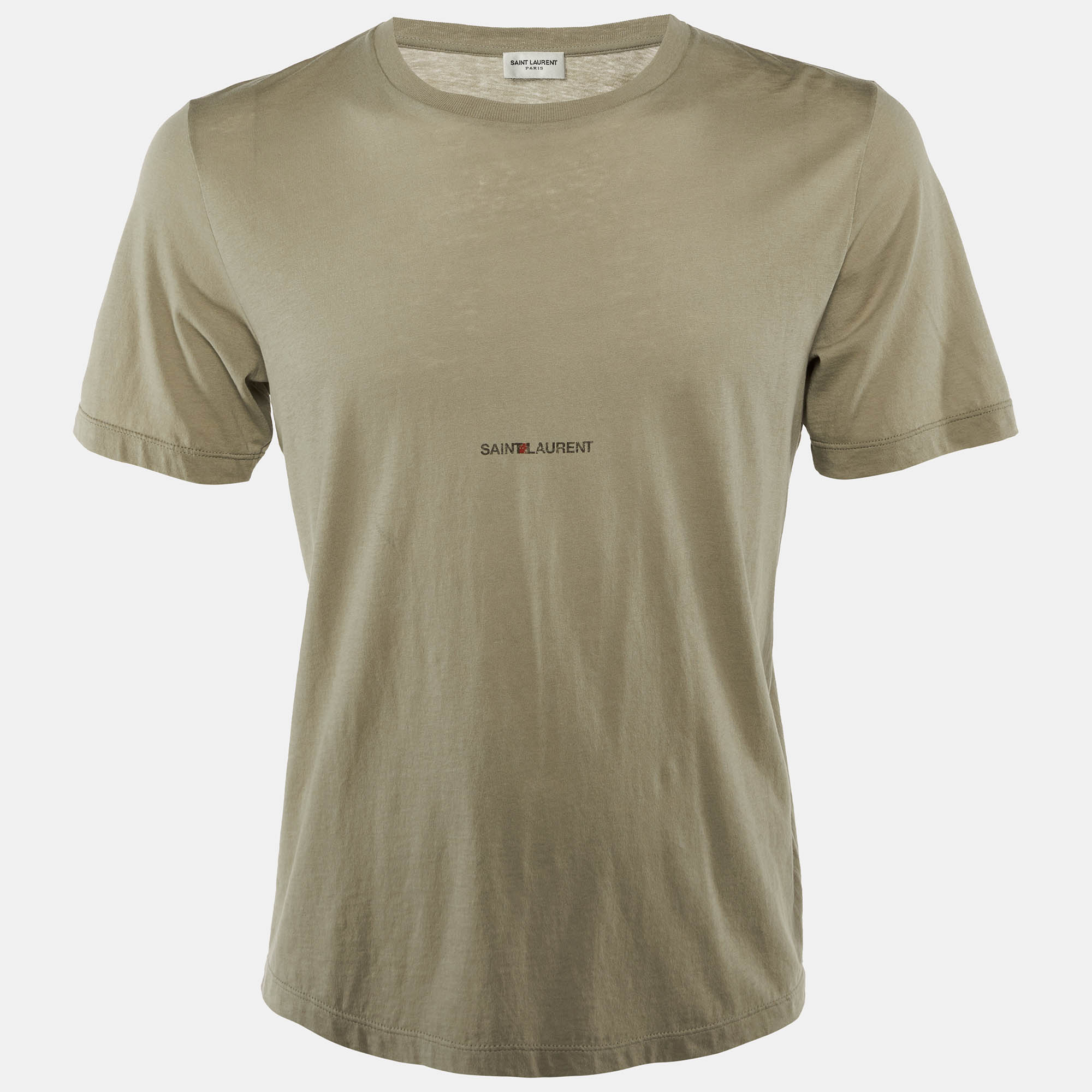 

Saint Laurent Paris Olive Green Logo Printed Cotton Crew Neck T-Shirt S