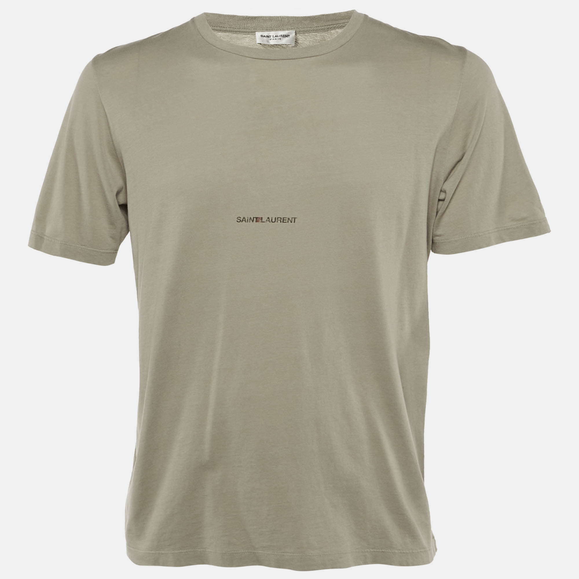 

Saint Laurent Paris Olive Green Logo Printed Cotton Crew Neck T-Shirt S