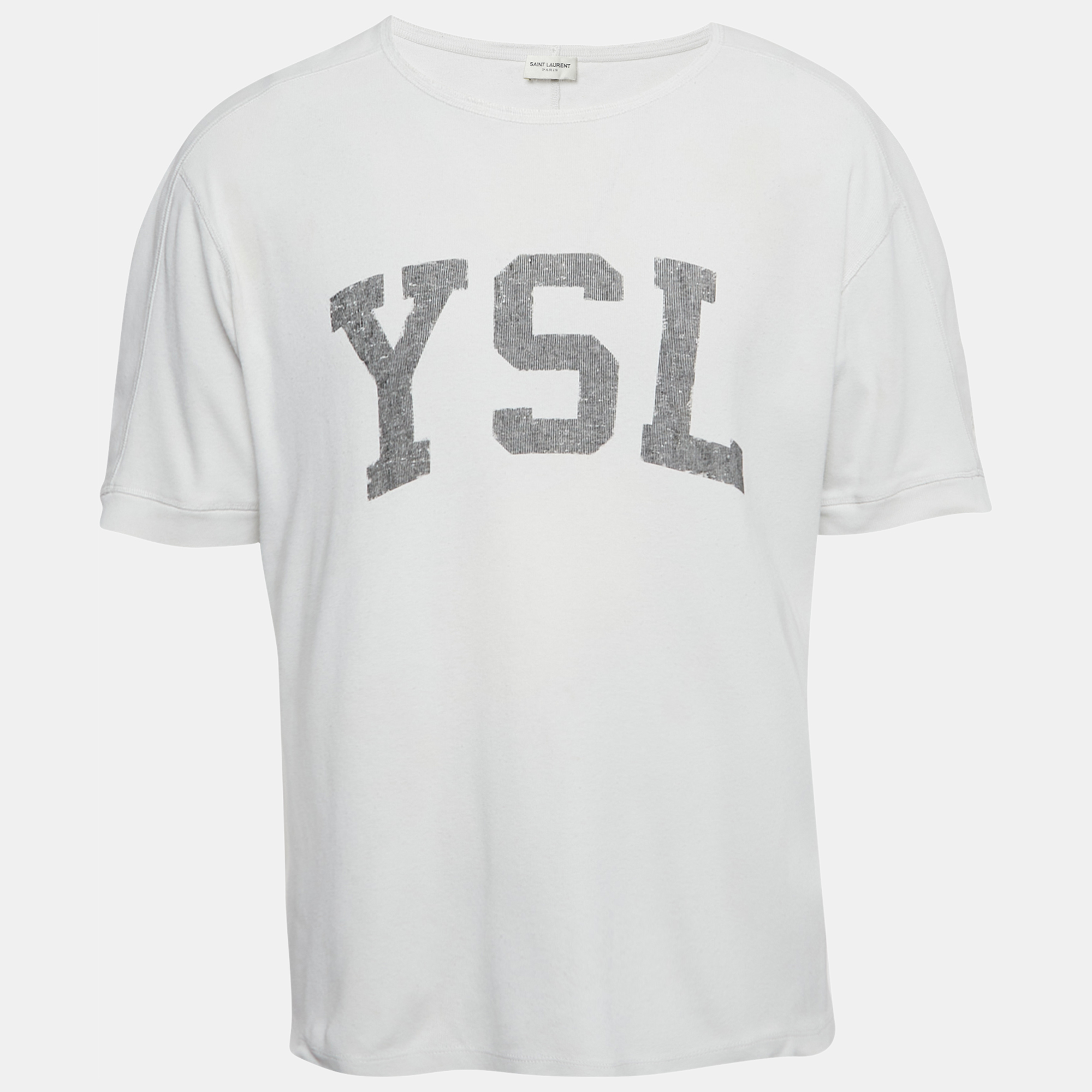 

Saint Laurent Paris White Logo Print Cotton Crew Neck T-Shirt L