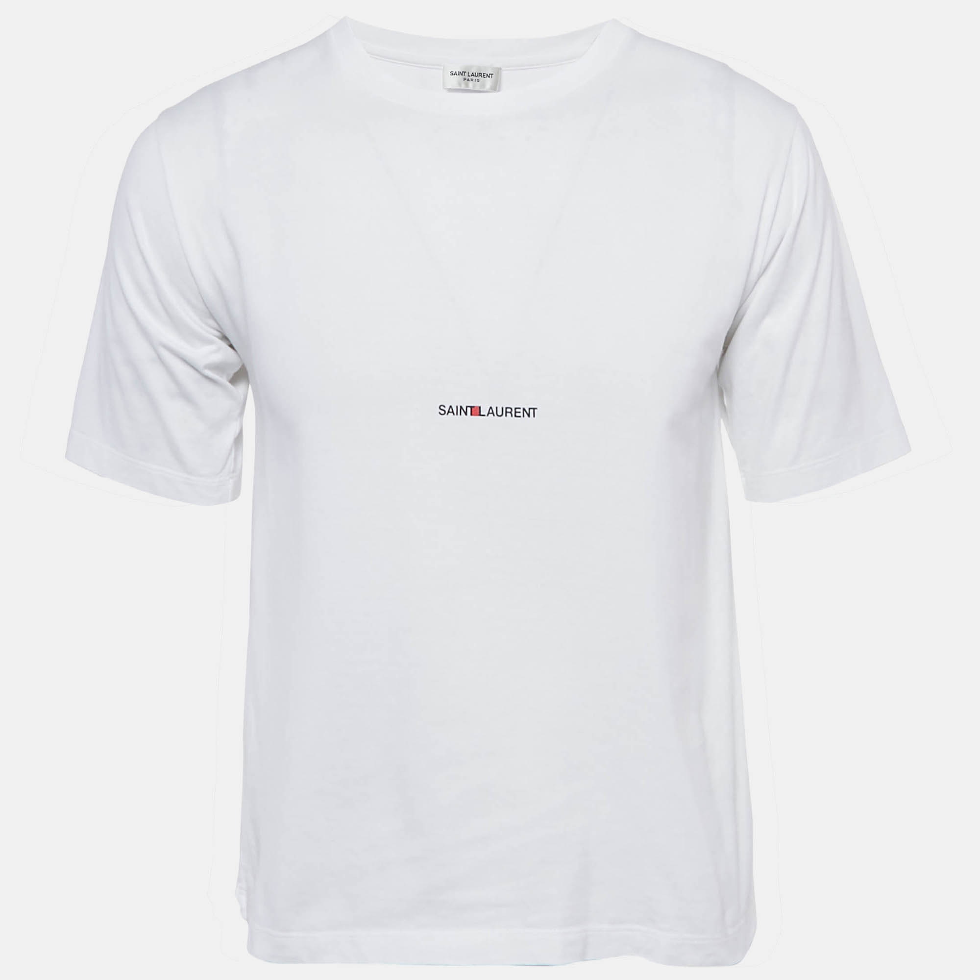 

Saint Laurent White Logo Print Half Sleeve T-Shirt S