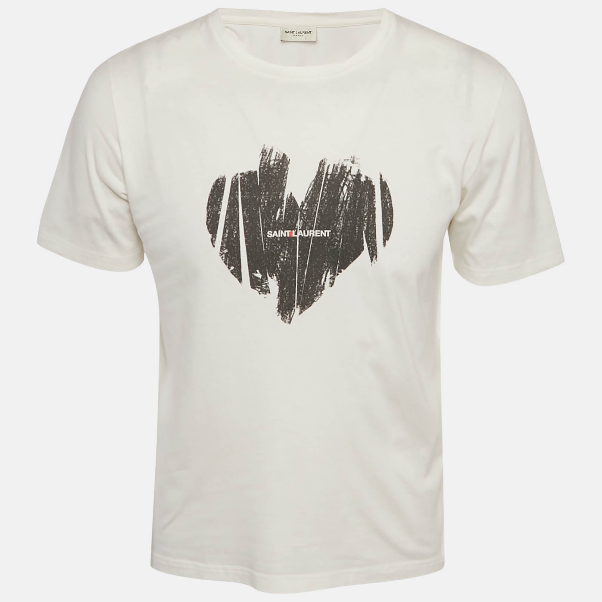 

Saint Laurent Paris White Heart Print Jersey T-Shirt S