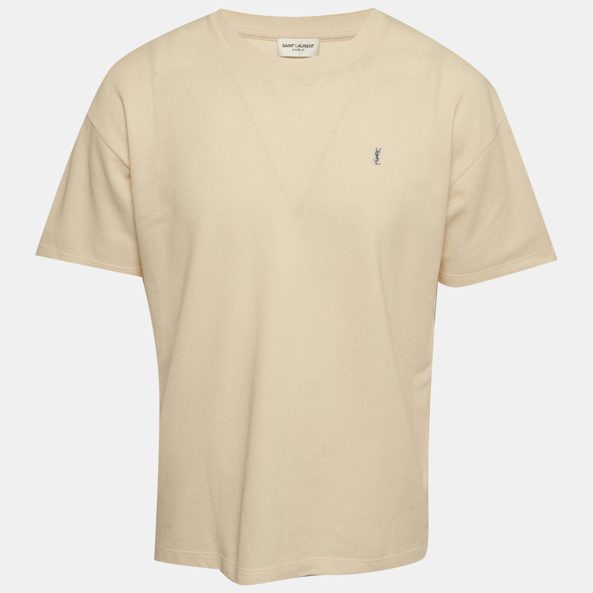 

Saint Laurent Paris Cream Pique Cotton T-Shirt L