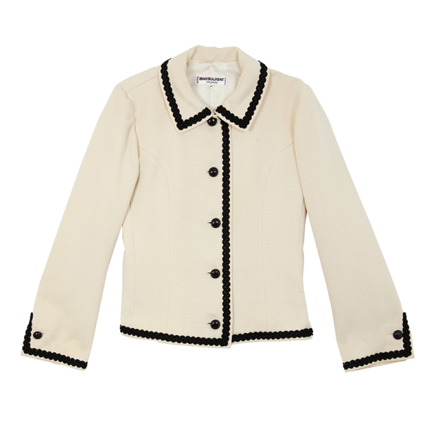 مملوكة مسبقًا Saint Laurent Cream Vintage Jacket With Black Trimming L