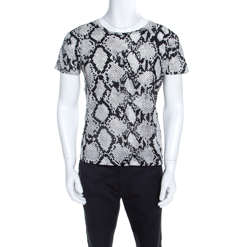 Saint Laurent Paris Monochrome Python Scale Printed Cotton T-Shirt M