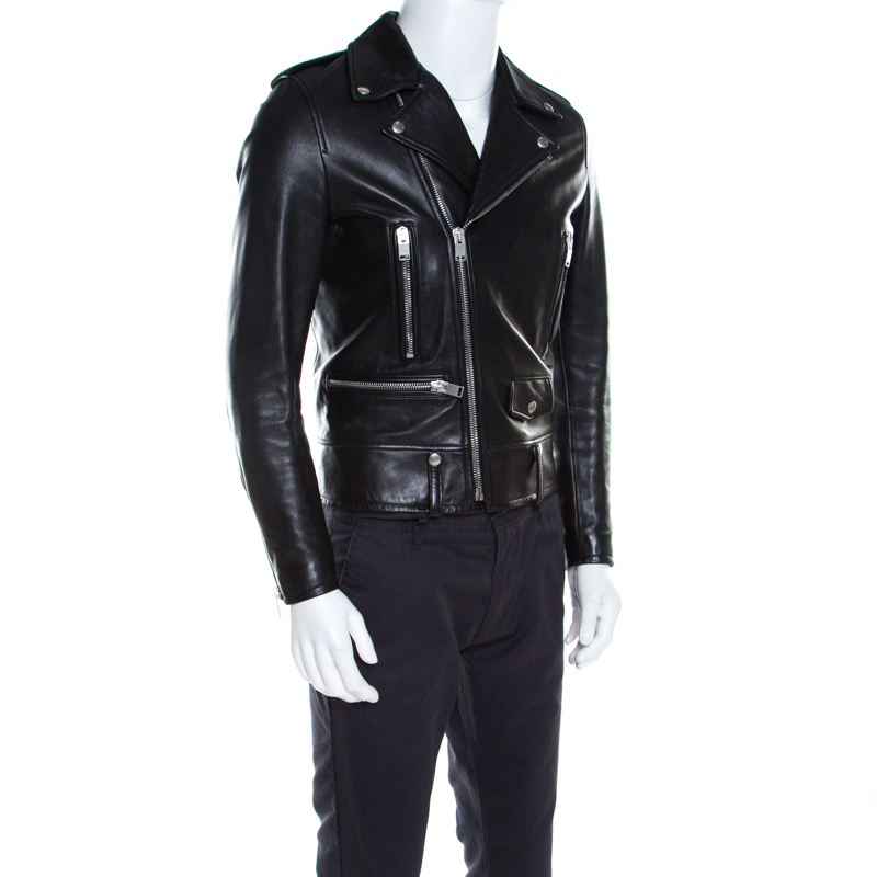 

Saint Laurent Paris Black Lamb Leather Epaulette Detail Motorcycle Jacket