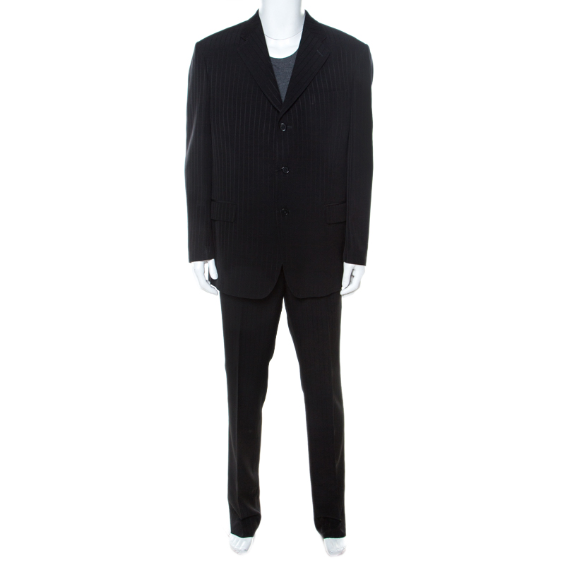 Pre-owned Saint Laurent Yves  Black Wool Pinstripe Classic Tailored Suit Xxxl