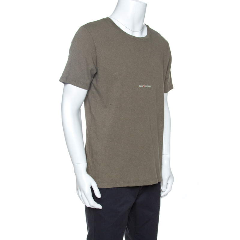 

Saint Laurent Paris Sage Green Cotton Destroyed Archive T-Shirt