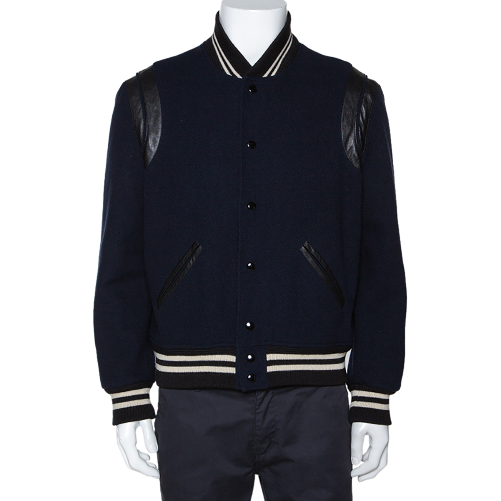 Saint Laurent Black Wool Leather Trim Teddy Jacket L Saint Laurent ...