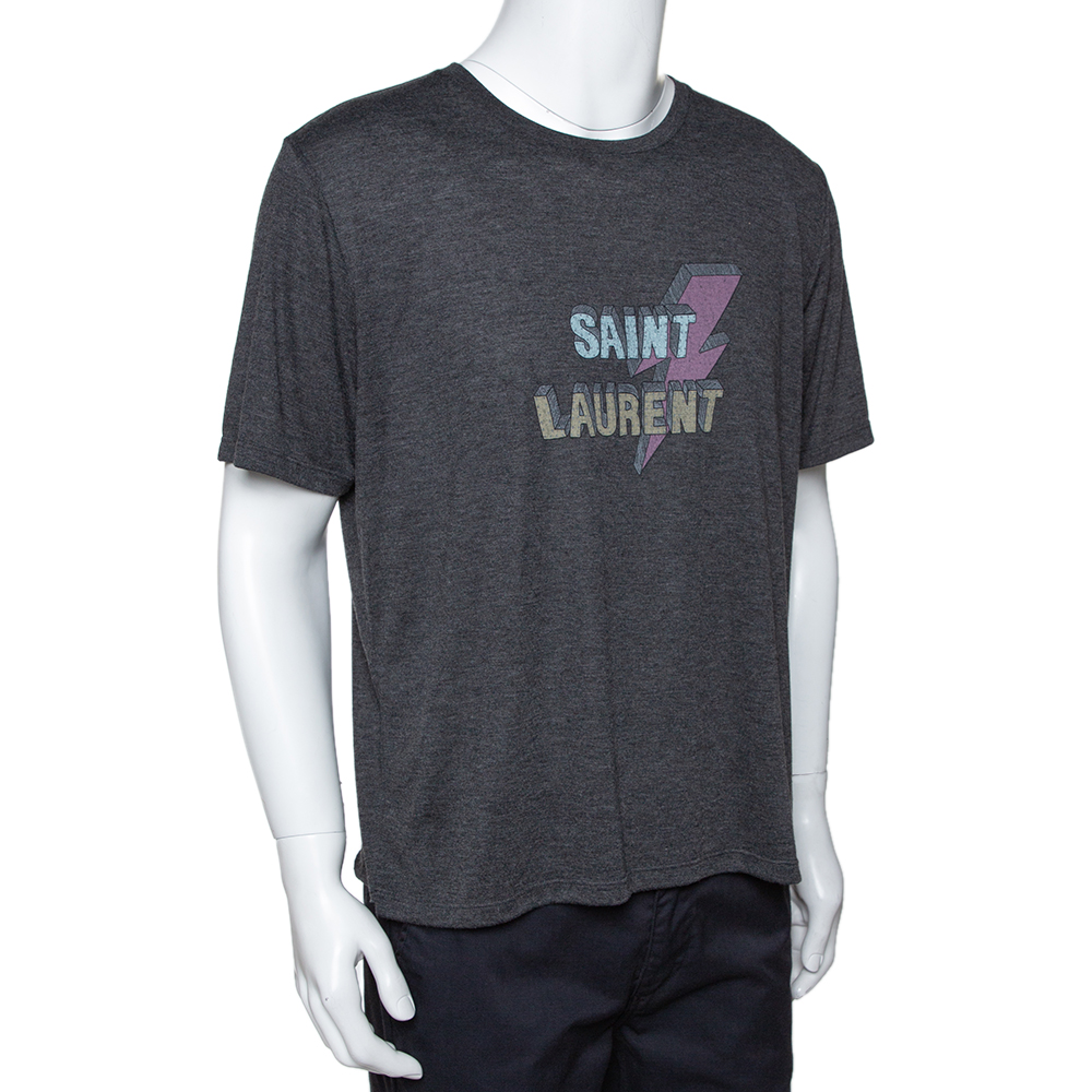 

Saint Laurent Paris Grey Jersey Lightning Bolt Print T Shirt