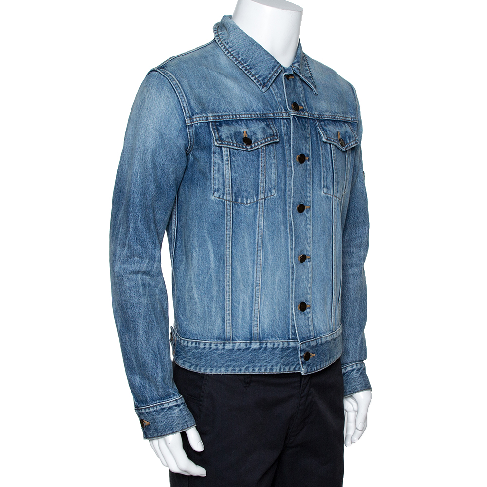 

Saint Laurent Paris Blue Denim Logo Appliqued Jacket