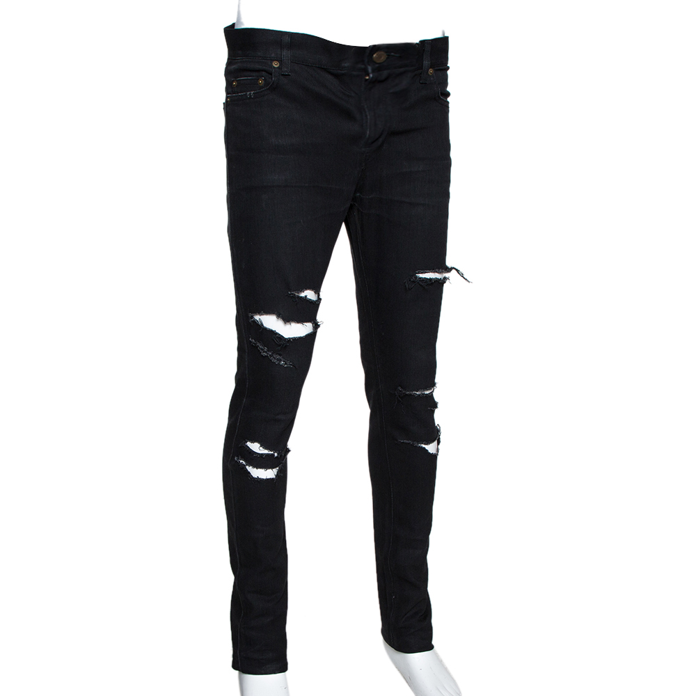 

Saint Laurent Paris Black Denim Distressed D02 Skinny Jeans