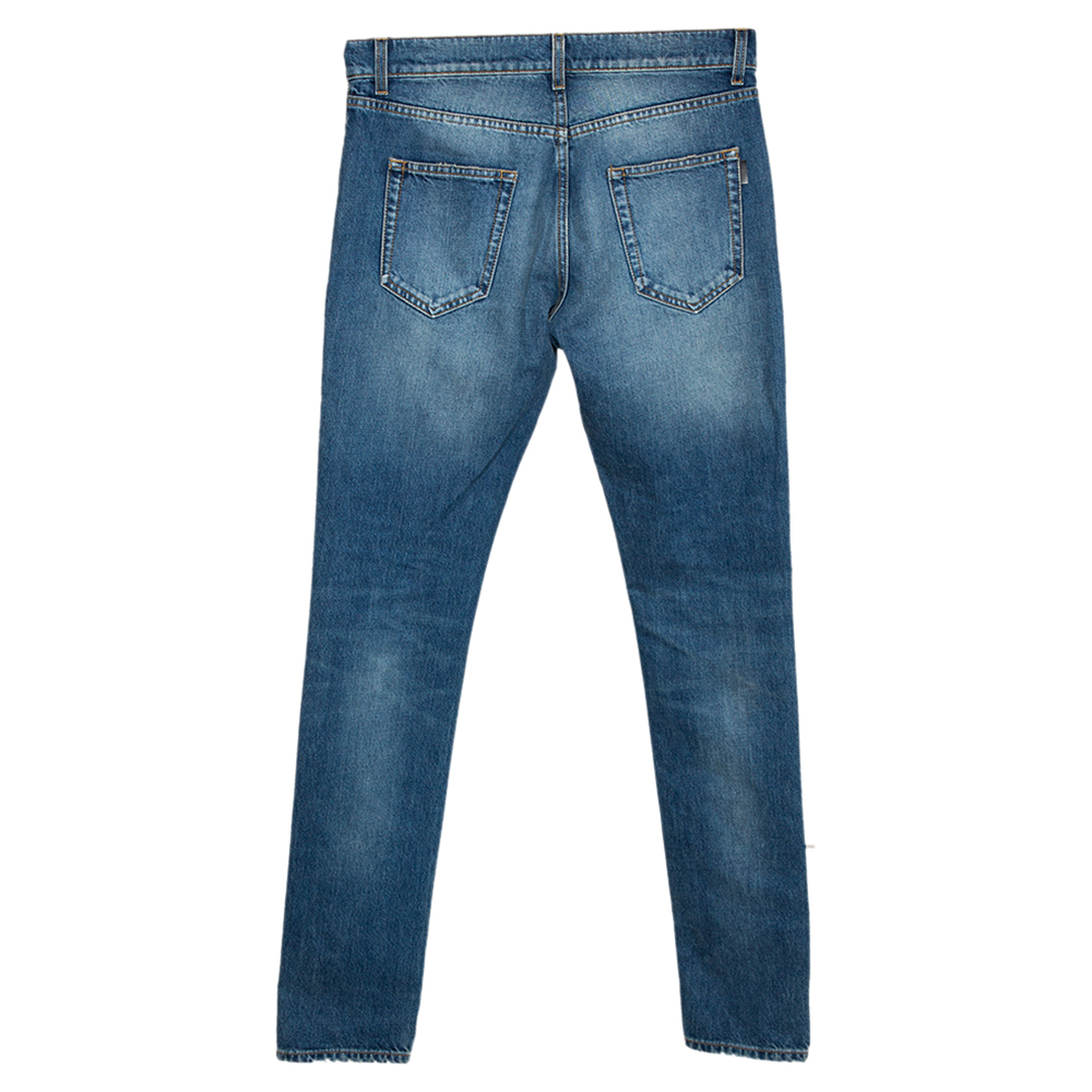 

Saint Laurent Paris Indigo Faded Effect Denim Skinny Jeans, Blue