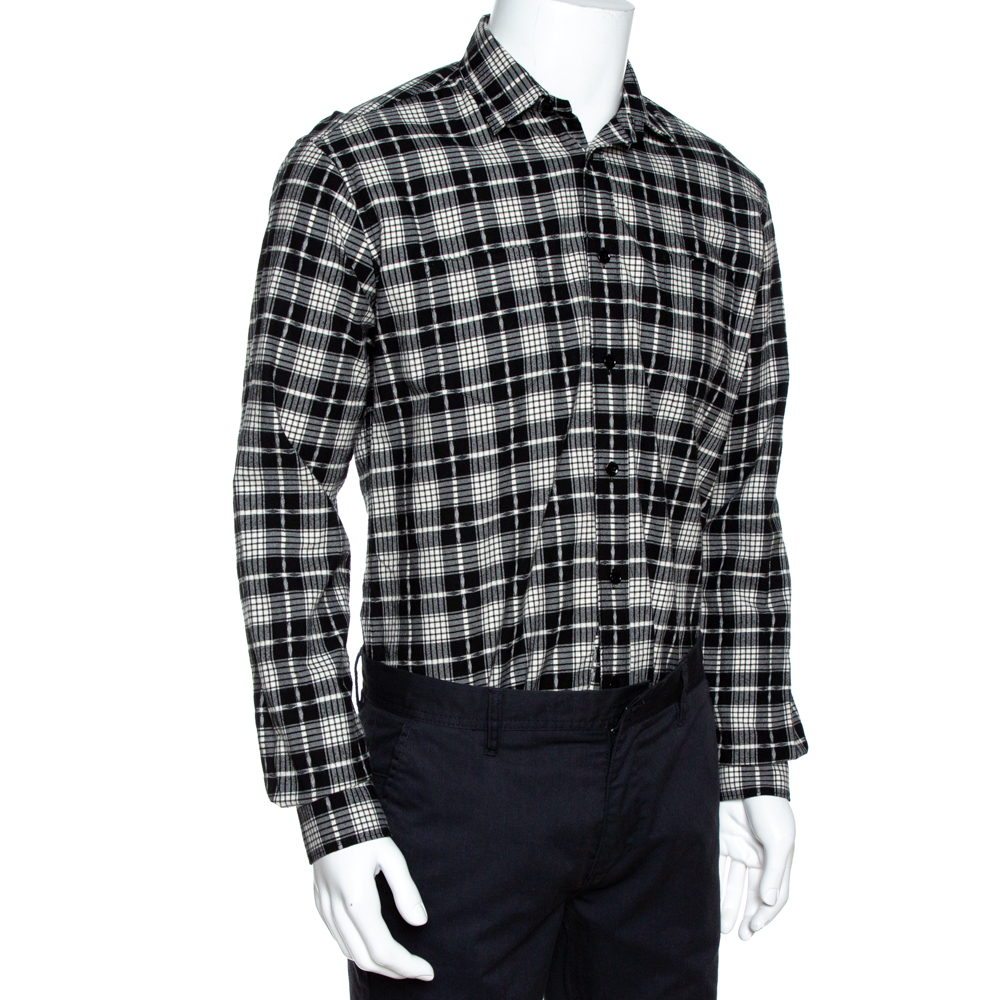 

Saint Laurent Paris Monochrome Checked Cotton & Wool Distressed Shirt, Black